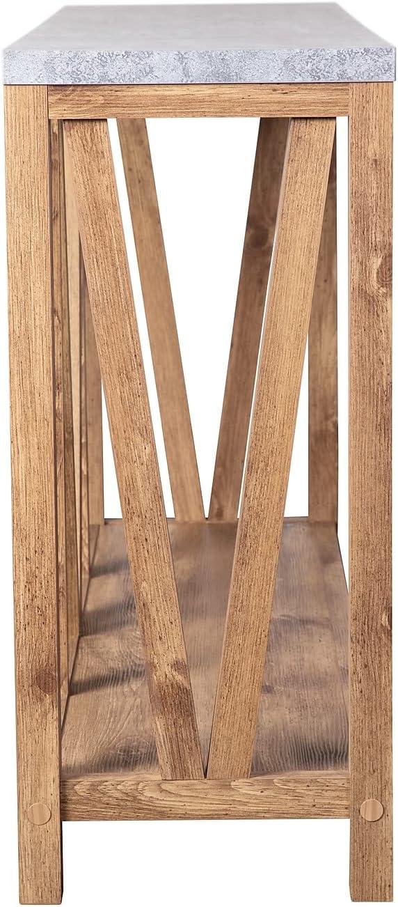 imageFlash Furniture Charlotte Farmhouse 2Tier Console Table Black Finish Engineered Wood Frame Walnut Finish Tabletop For Entryway or Living RoomConcrete TopWarm Oak Frame