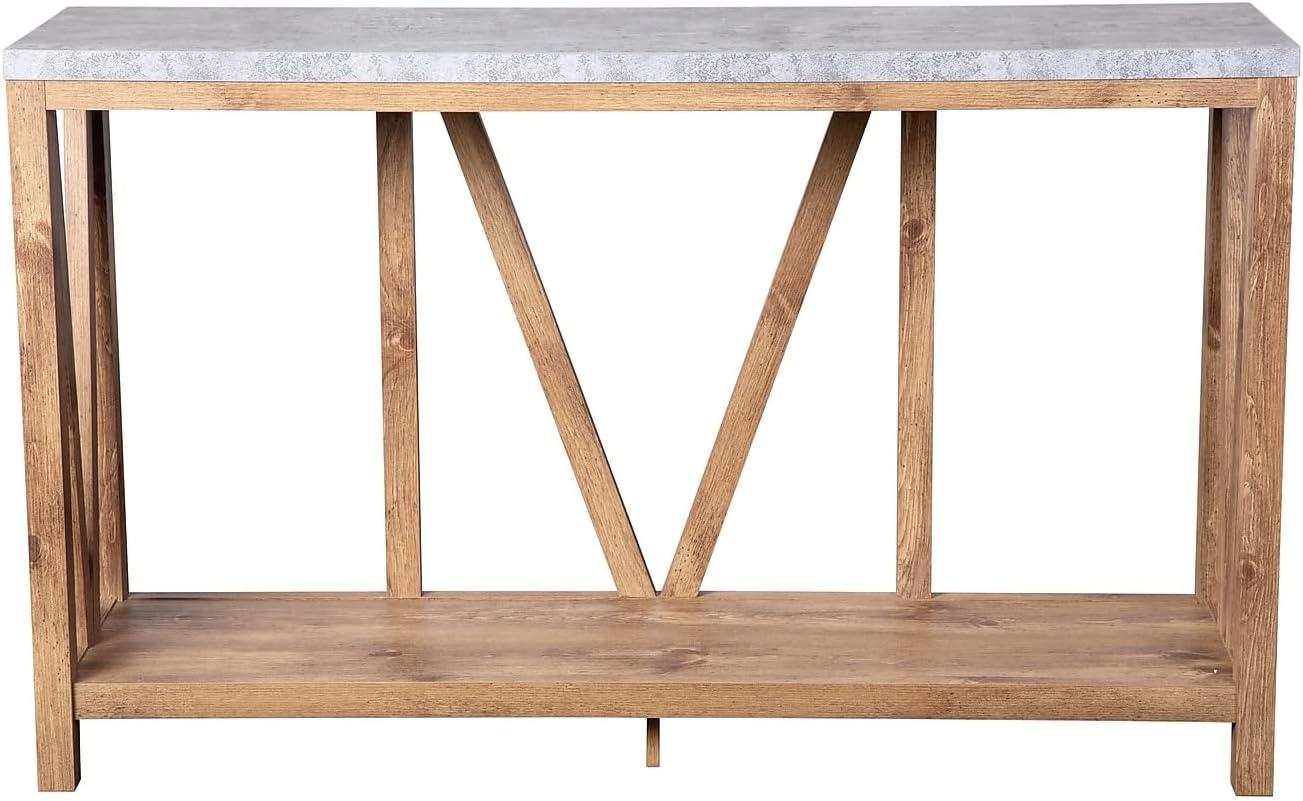 imageFlash Furniture Charlotte Farmhouse 2Tier Console Table Black Finish Engineered Wood Frame Walnut Finish Tabletop For Entryway or Living RoomConcrete TopWarm Oak Frame