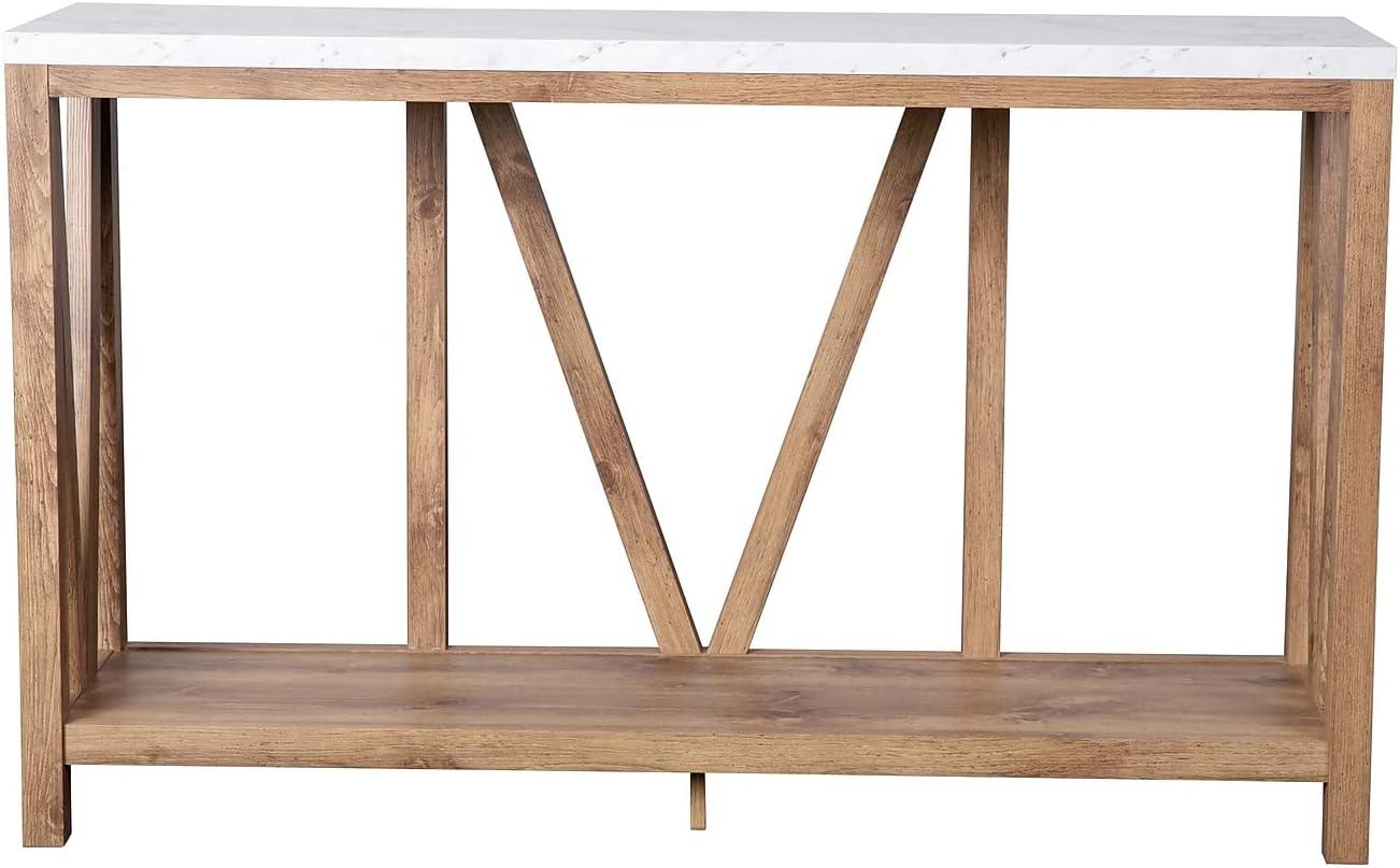 imageFlash Furniture Charlotte Farmhouse 2Tier Console Table Black Finish Engineered Wood Frame Walnut Finish Tabletop For Entryway or Living RoomMarble TopWarm Oak Frame