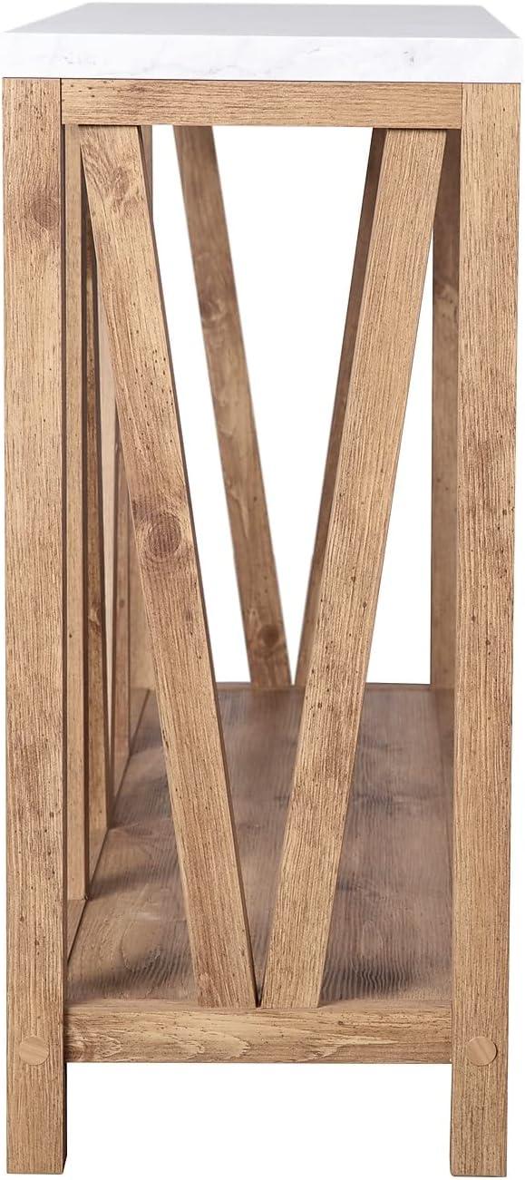 imageFlash Furniture Charlotte Farmhouse 2Tier Console Table Black Finish Engineered Wood Frame Walnut Finish Tabletop For Entryway or Living RoomMarble TopWarm Oak Frame