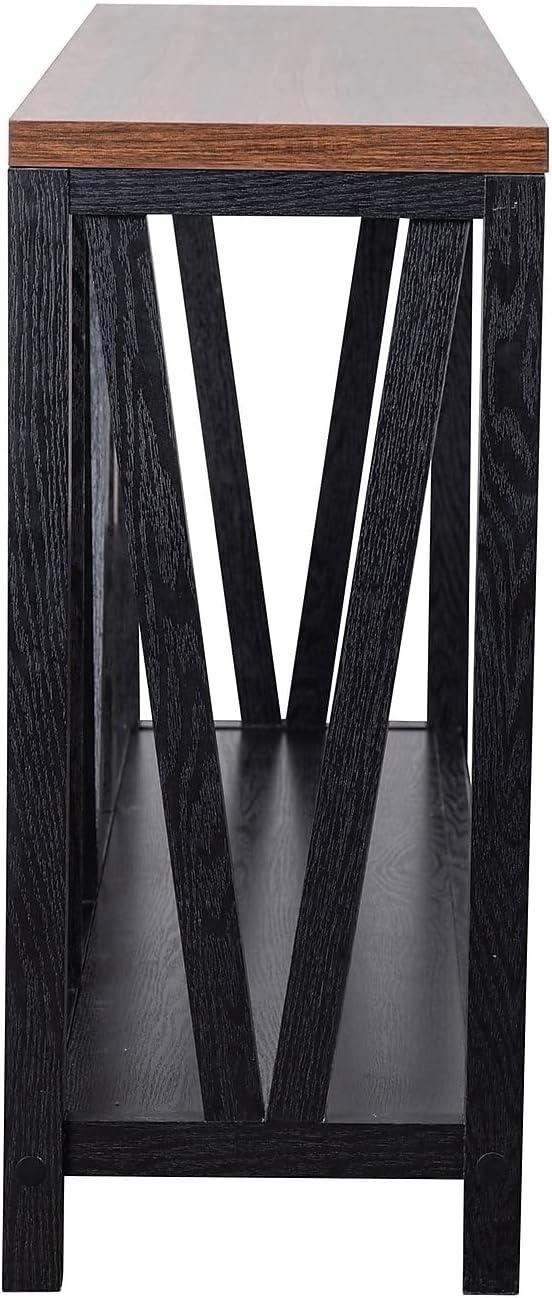 imageFlash Furniture Charlotte Farmhouse 2Tier Console Table Black Finish Engineered Wood Frame Walnut Finish Tabletop For Entryway or Living RoomWalnut TopBlack Frame