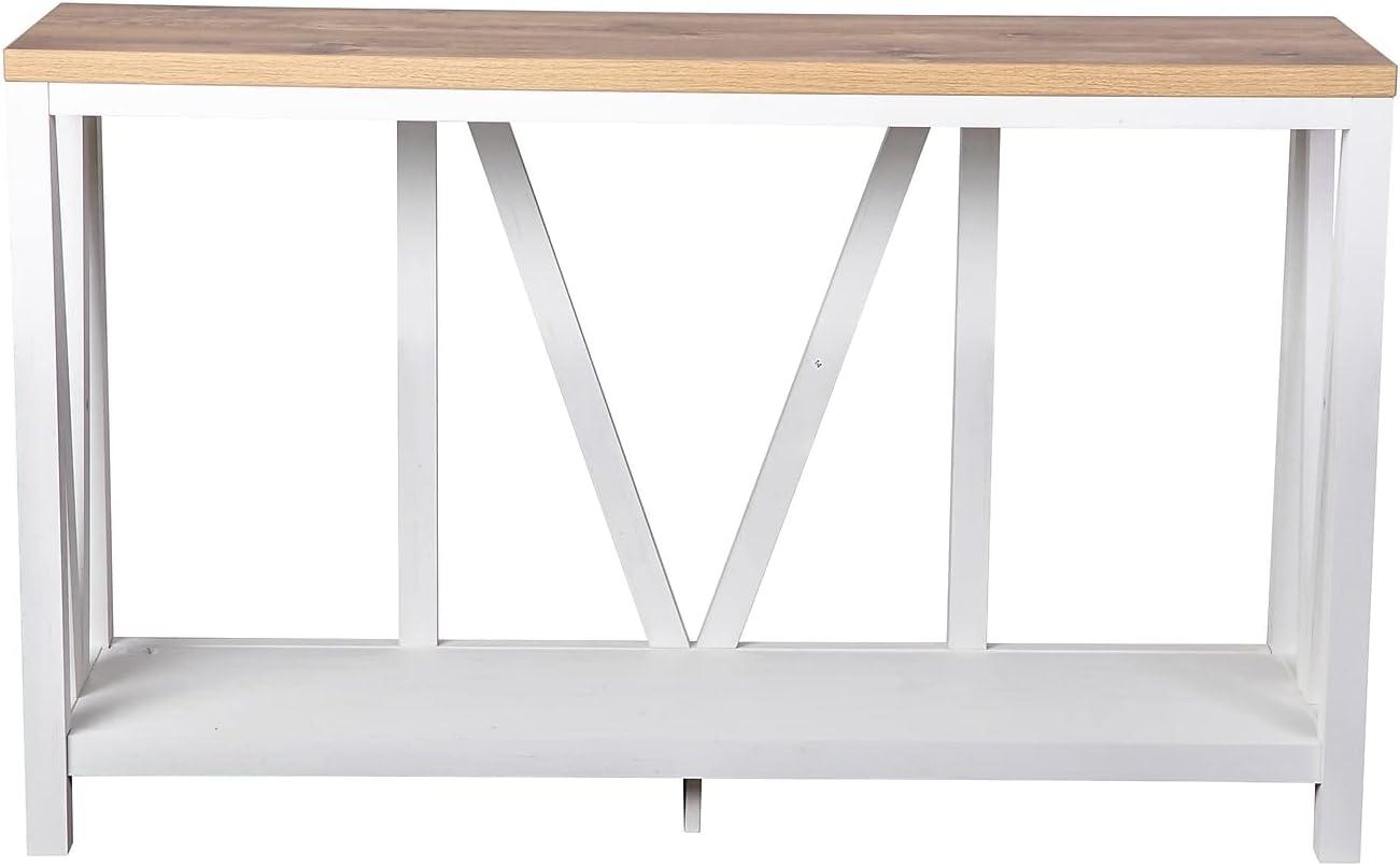 imageFlash Furniture Charlotte Farmhouse 2Tier Console Table Black Finish Engineered Wood Frame Walnut Finish Tabletop For Entryway or Living RoomWarm Oak TopWhite Frame