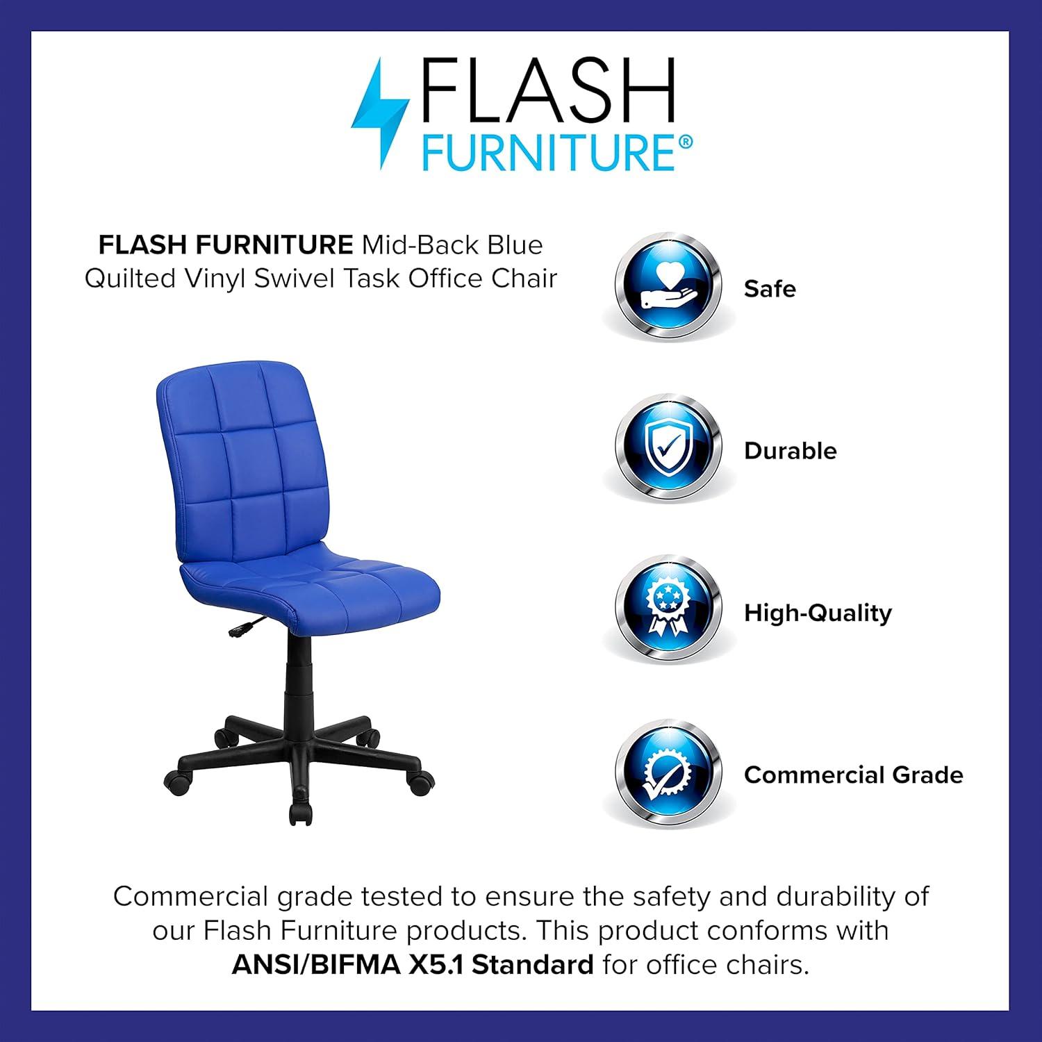 imageFlash Furniture Clayton MidBack Tufted Vinyl Upholstered Swivel Desk Chair with Padded Seat Modern Adjustable Height Padded Office Chair BlackBlue