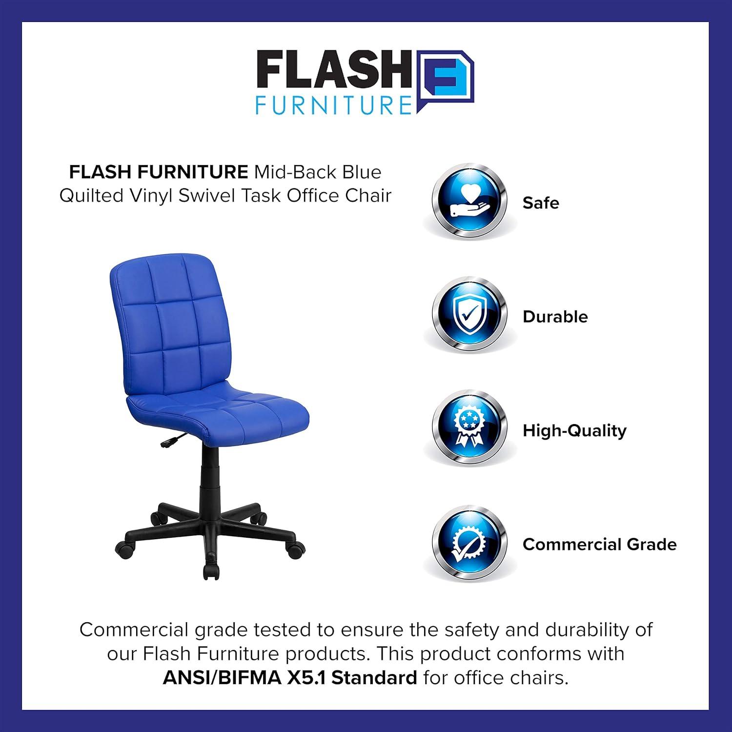 imageFlash Furniture Clayton MidBack Tufted Vinyl Upholstered Swivel Desk Chair with Padded Seat Modern Adjustable Height Padded Office Chair BlackBlue