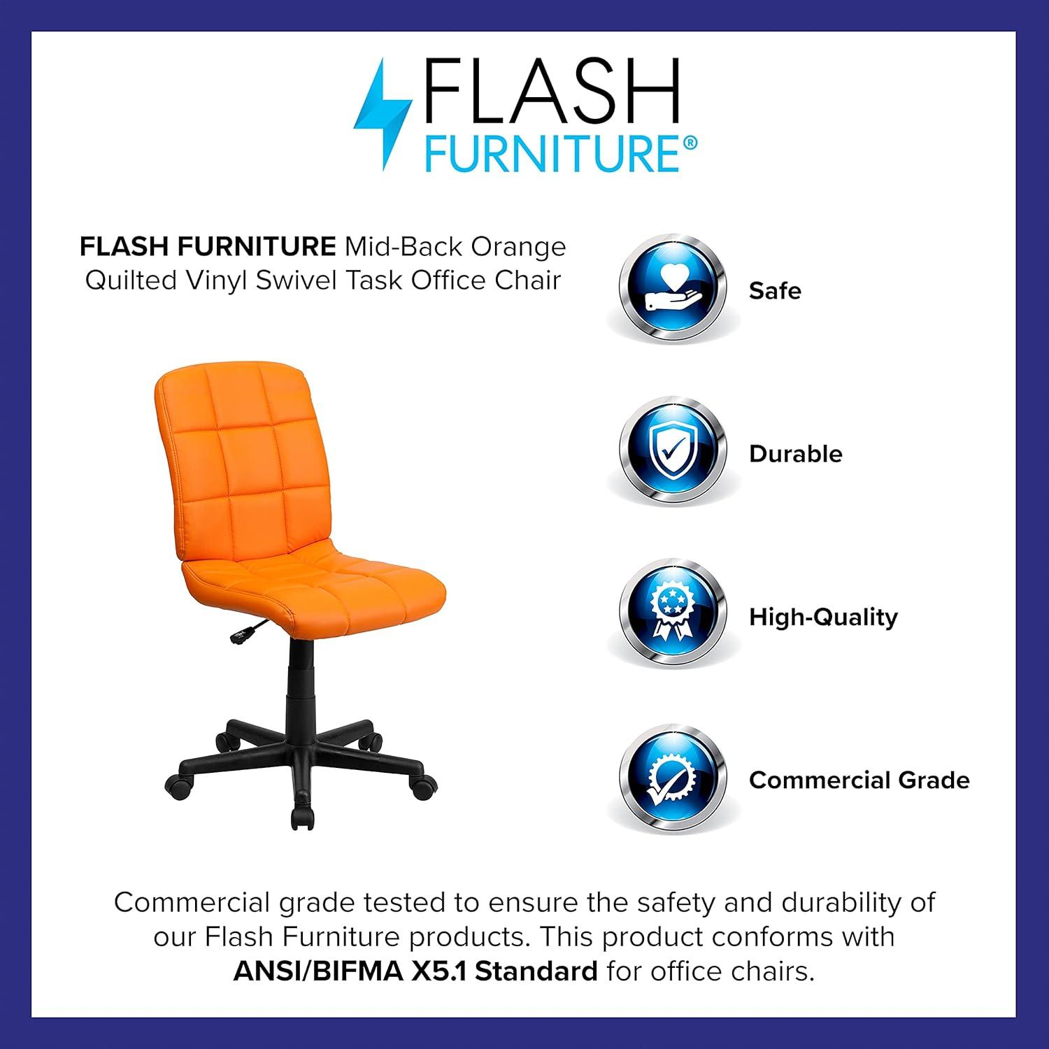 imageFlash Furniture Clayton MidBack Tufted Vinyl Upholstered Swivel Desk Chair with Padded Seat Modern Adjustable Height Padded Office Chair BlackOrange