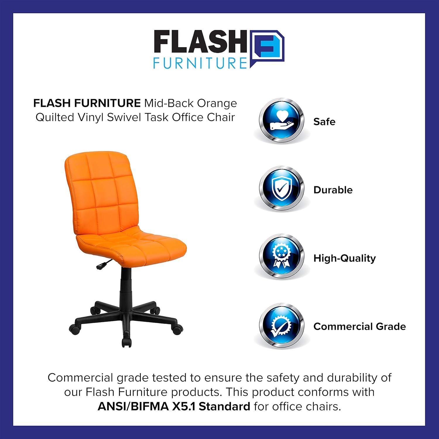 imageFlash Furniture Clayton MidBack Tufted Vinyl Upholstered Swivel Desk Chair with Padded Seat Modern Adjustable Height Padded Office Chair BlackOrange