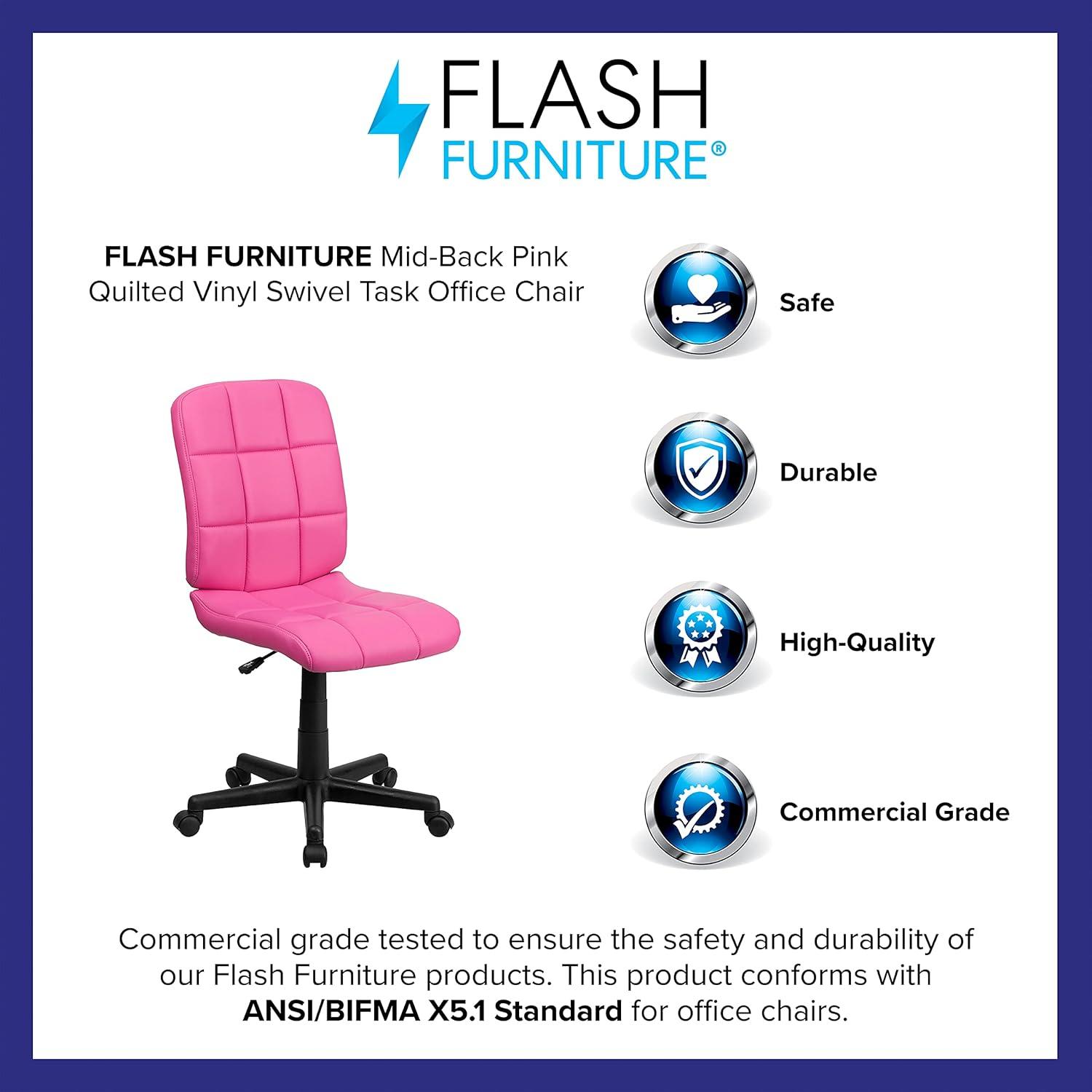 imageFlash Furniture Clayton MidBack Tufted Vinyl Upholstered Swivel Desk Chair with Padded Seat Modern Adjustable Height Padded Office Chair BlackPink