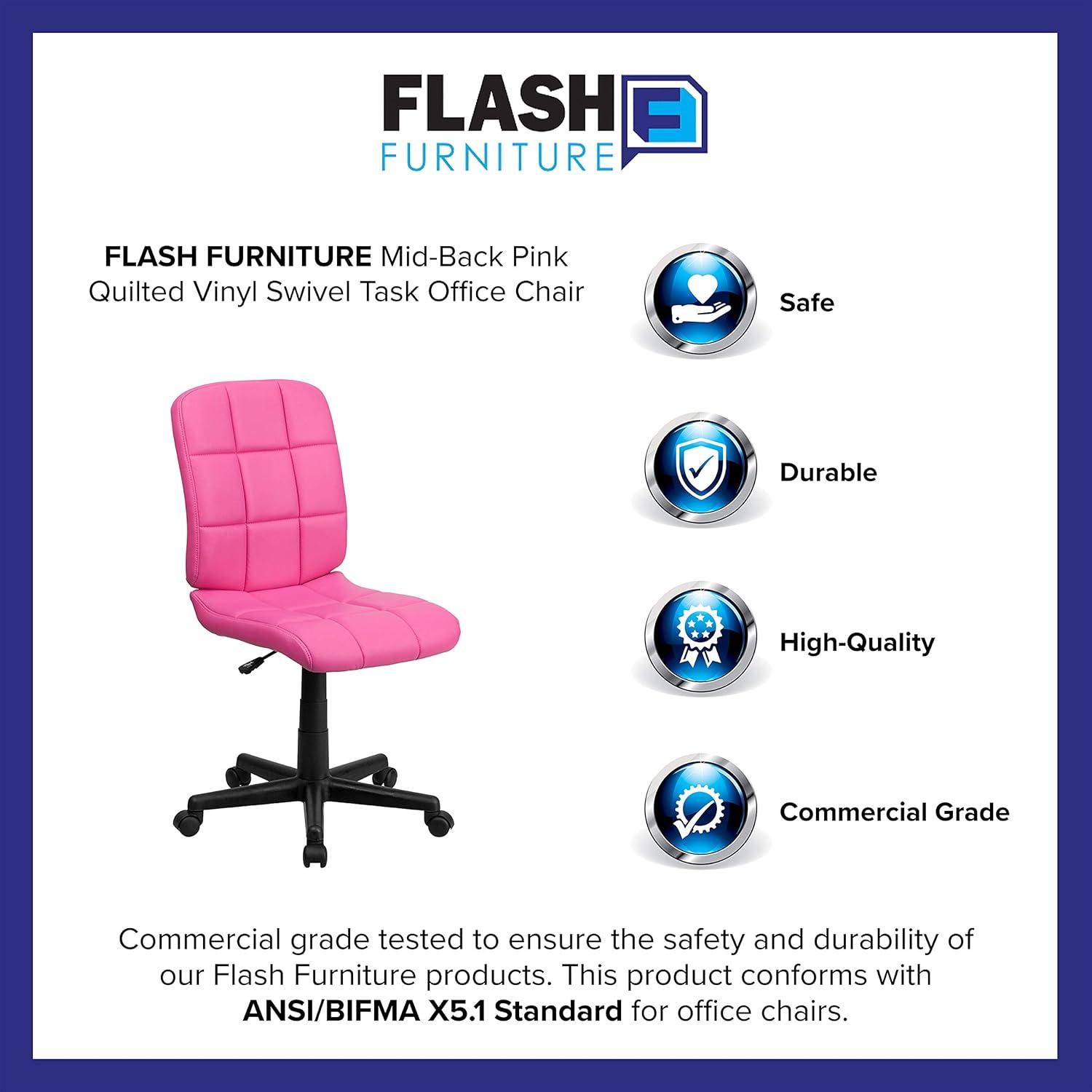 imageFlash Furniture Clayton MidBack Tufted Vinyl Upholstered Swivel Desk Chair with Padded Seat Modern Adjustable Height Padded Office Chair BlackPink