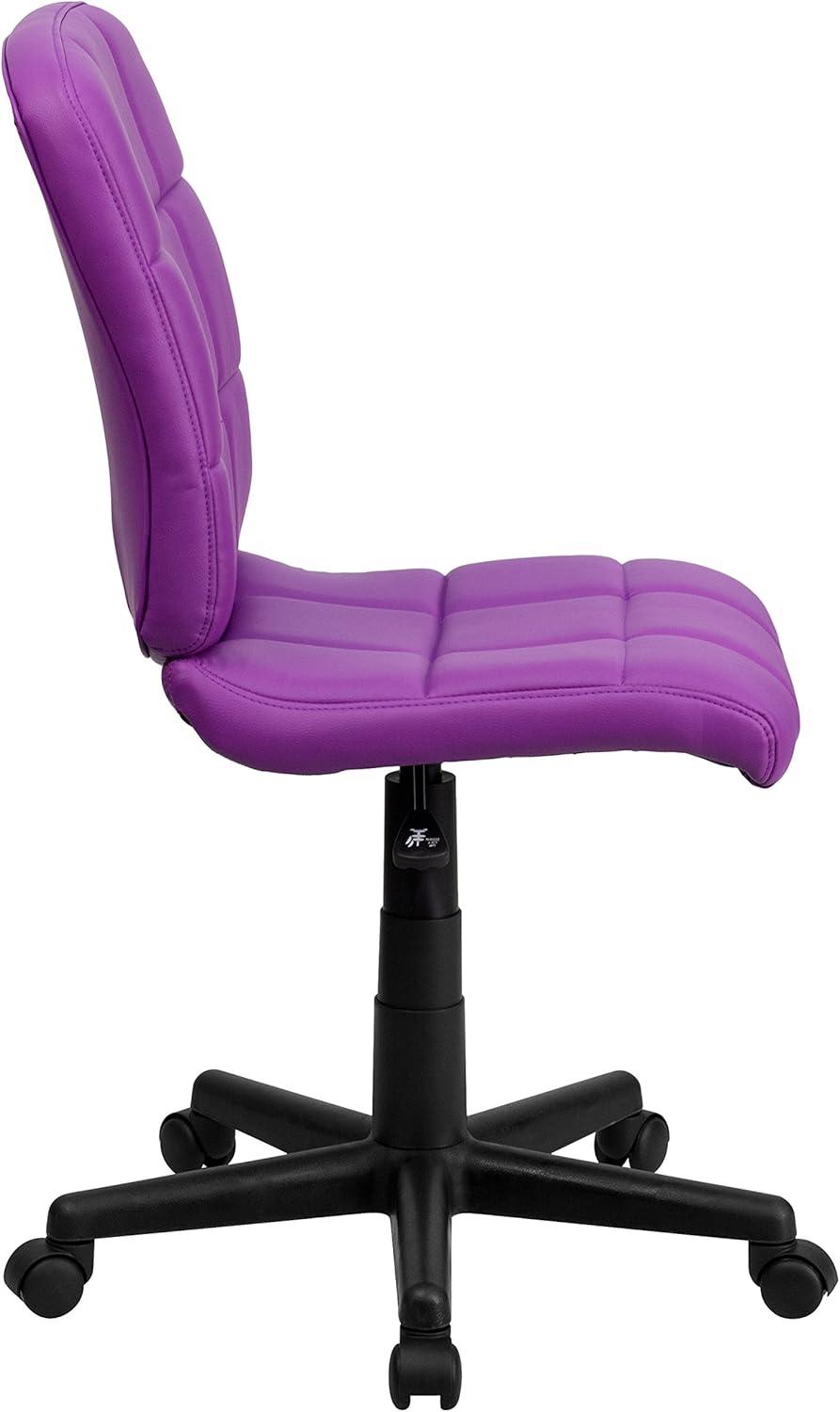 imageFlash Furniture Clayton MidBack Tufted Vinyl Upholstered Swivel Desk Chair with Padded Seat Modern Adjustable Height Padded Office Chair BlackPurple