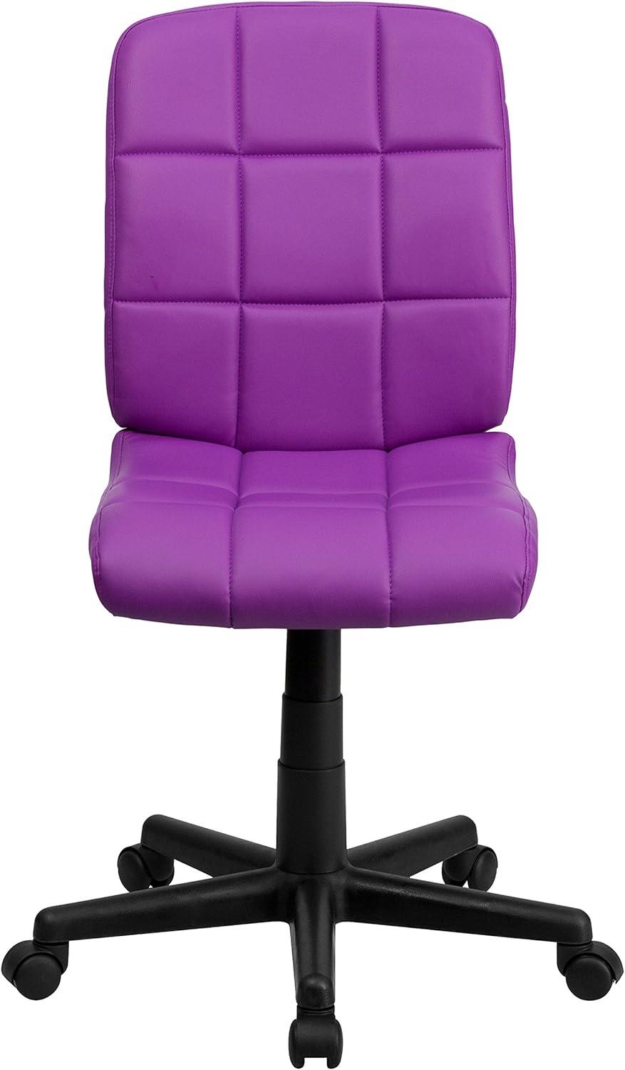 imageFlash Furniture Clayton MidBack Tufted Vinyl Upholstered Swivel Desk Chair with Padded Seat Modern Adjustable Height Padded Office Chair BlackPurple
