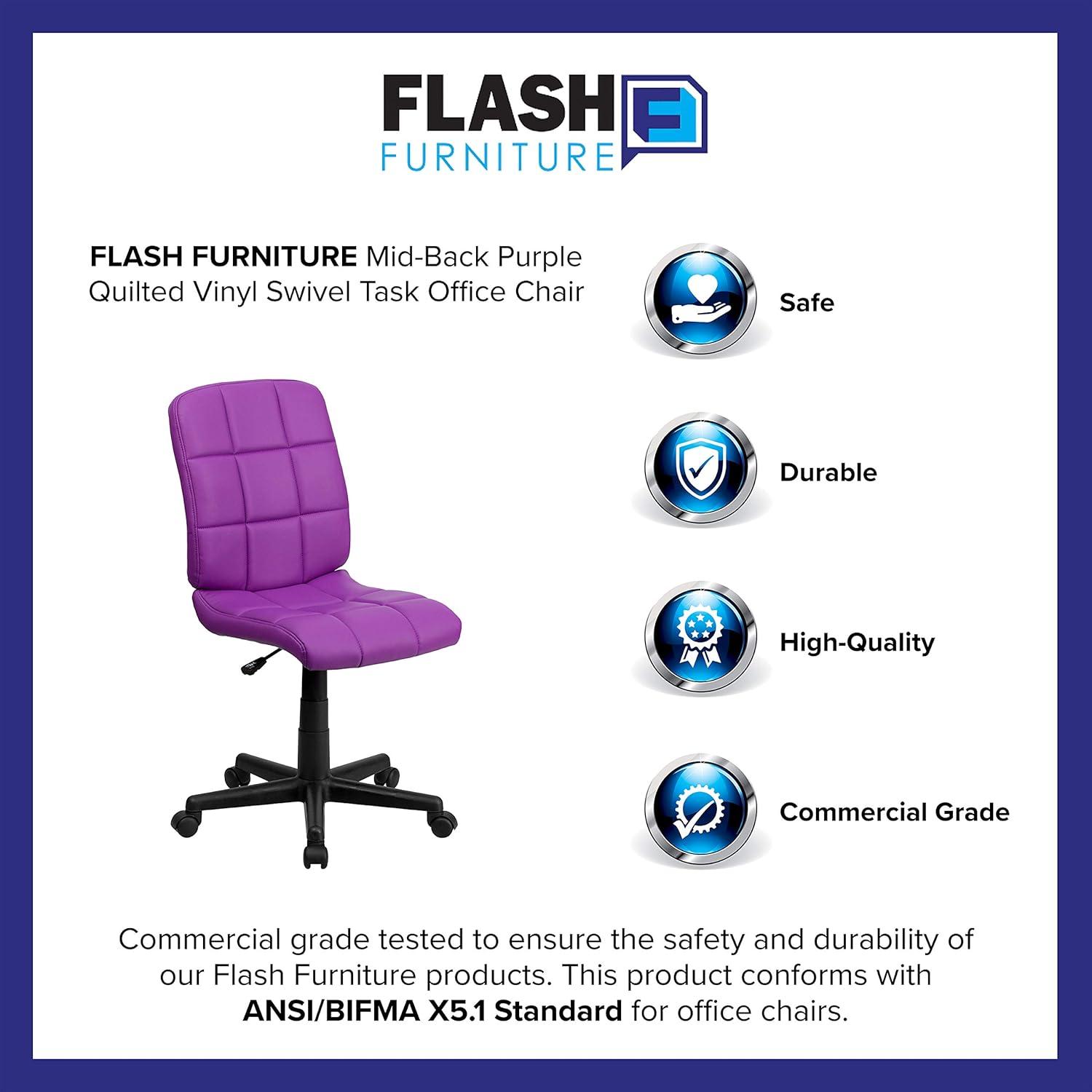 imageFlash Furniture Clayton MidBack Tufted Vinyl Upholstered Swivel Desk Chair with Padded Seat Modern Adjustable Height Padded Office Chair BlackPurple