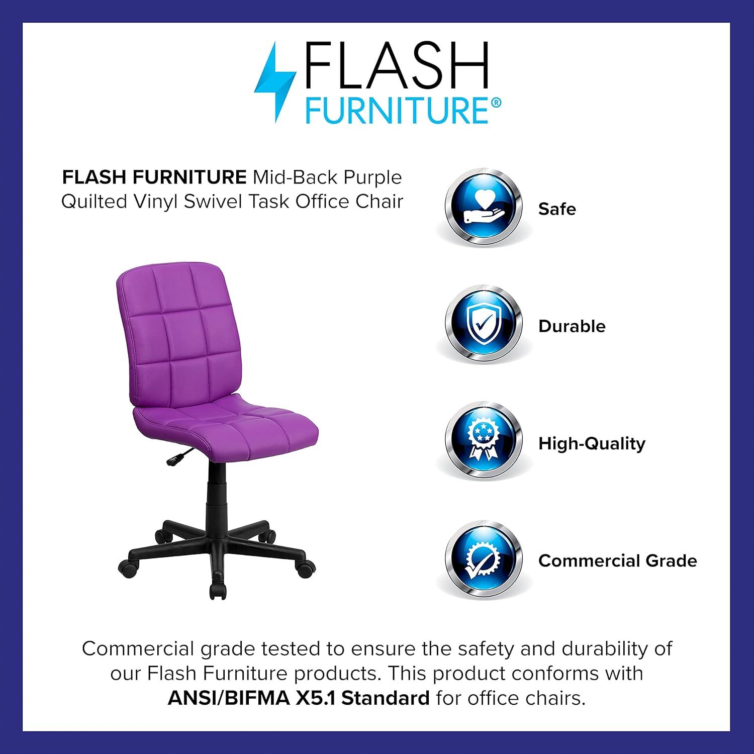 imageFlash Furniture Clayton MidBack Tufted Vinyl Upholstered Swivel Desk Chair with Padded Seat Modern Adjustable Height Padded Office Chair BlackPurple