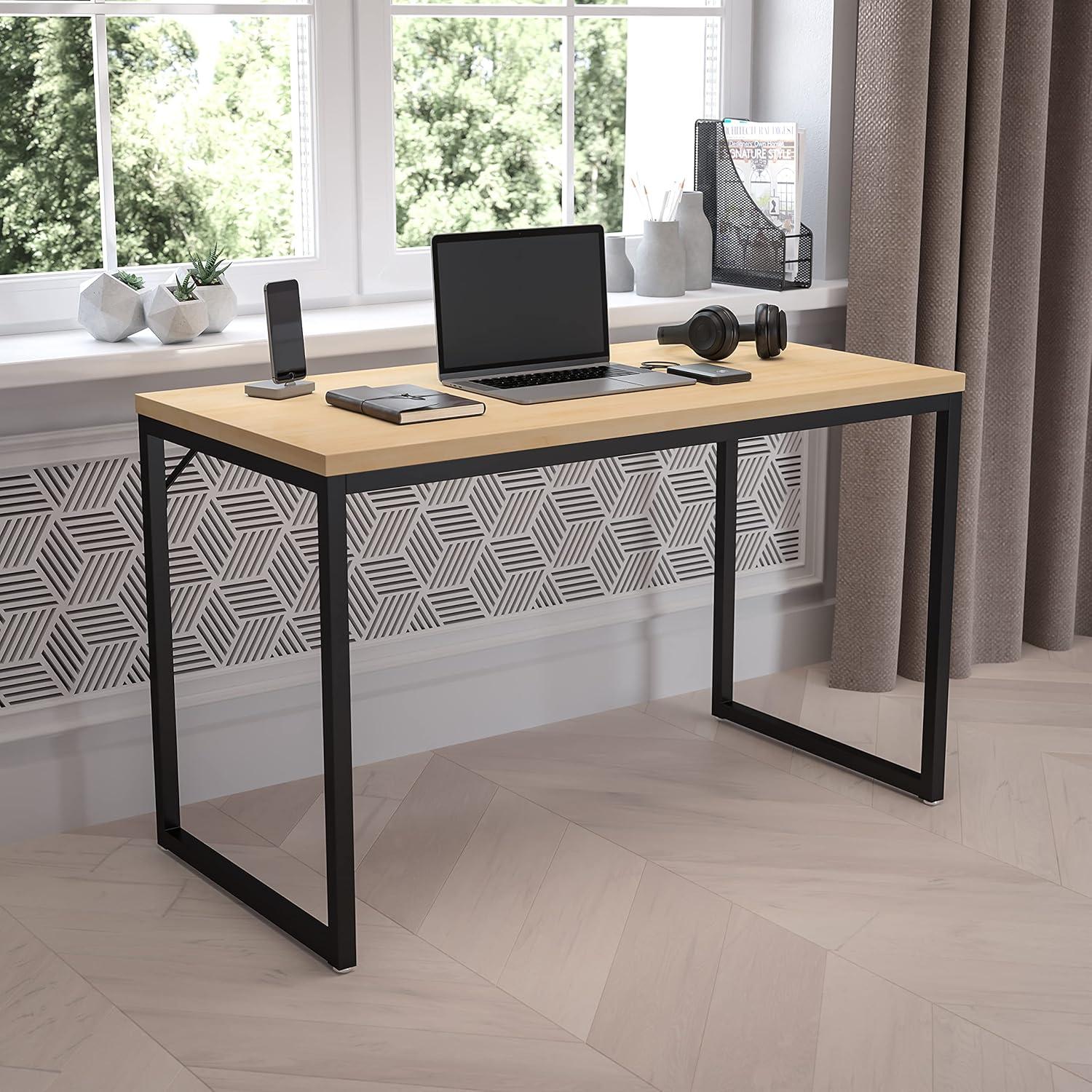 imageFlash Furniture Clifton Modern Office Computer Desk with Top and Bottom Storage Shelves Small Computer Desk for Home Office 28quotW BlackBlack
