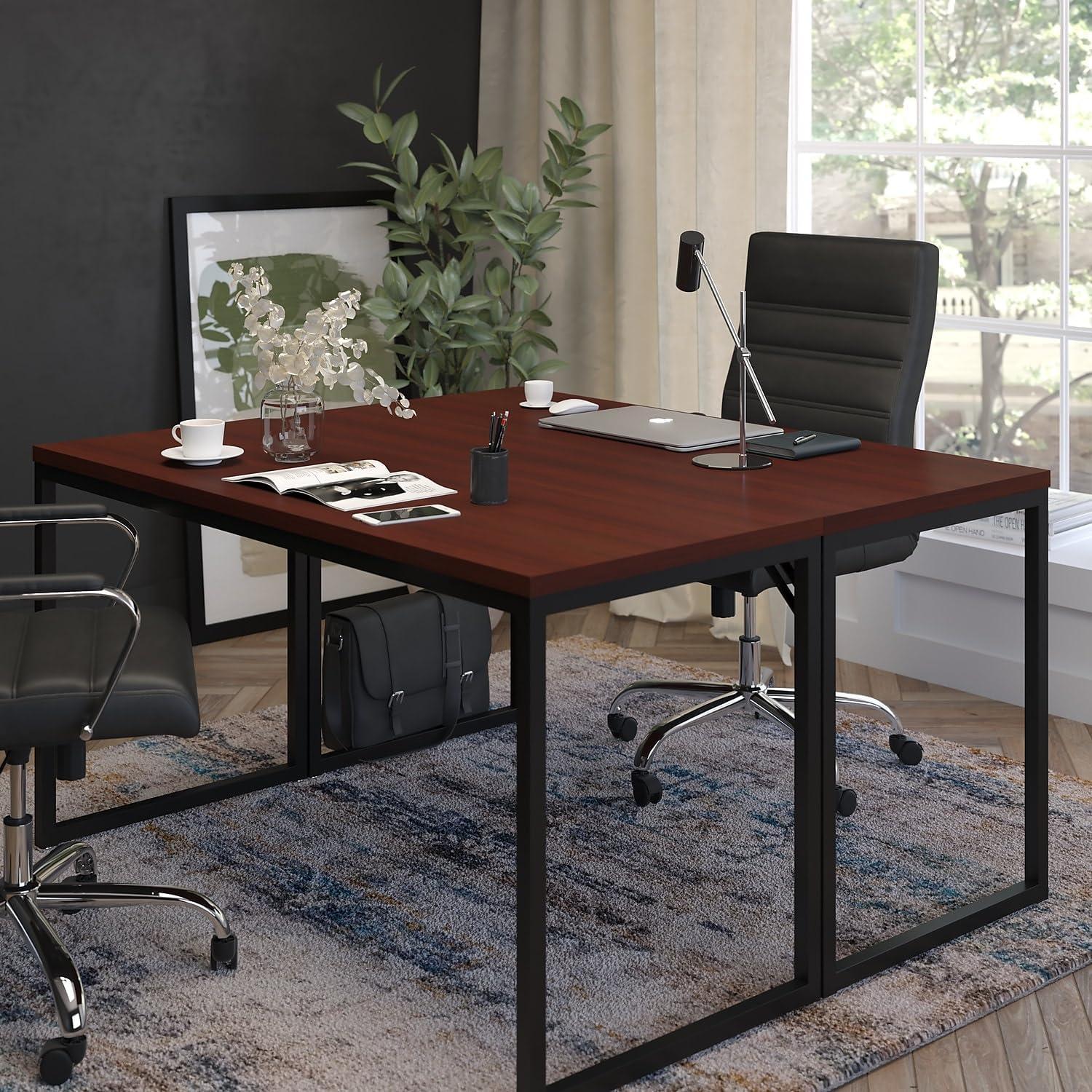 imageFlash Furniture Clifton Modern Office Computer Desk with Top and Bottom Storage Shelves Small Computer Desk for Home Office 28quotW BlackMahogany