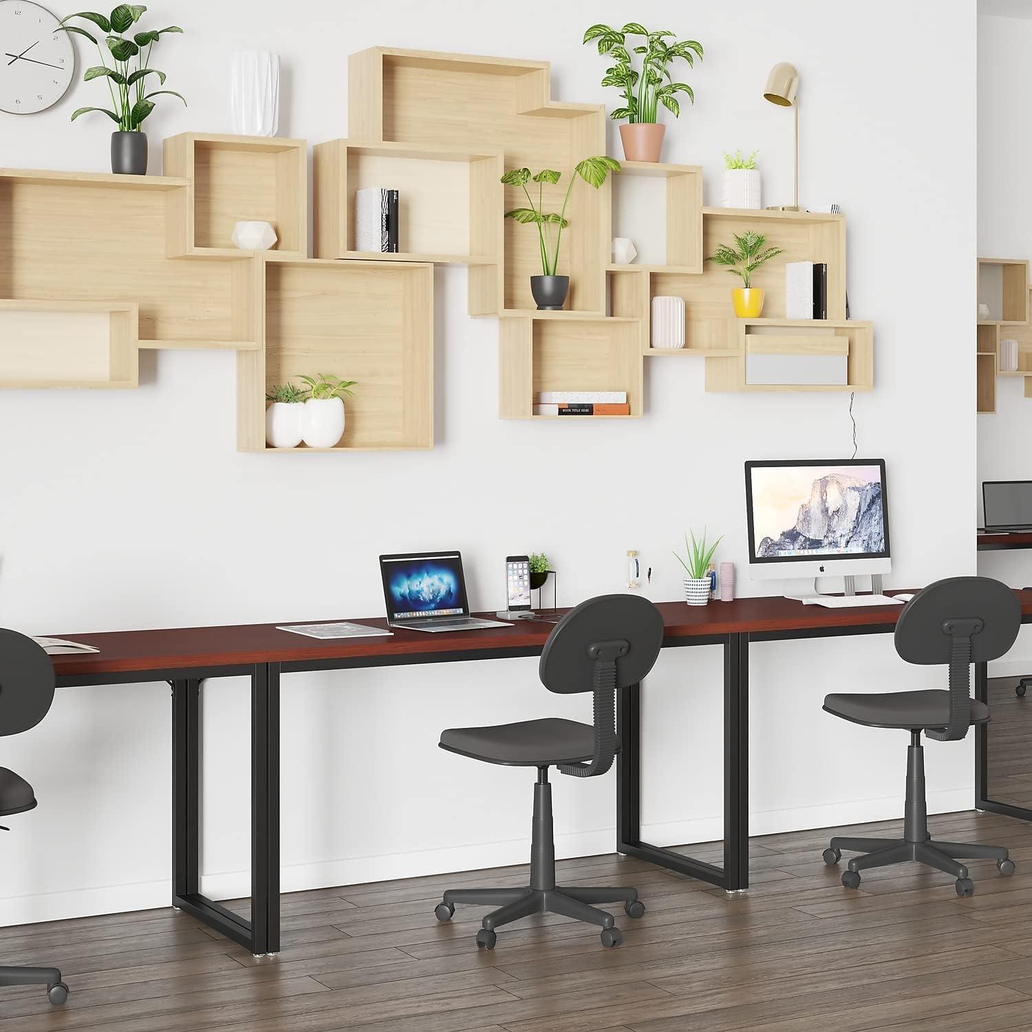 imageFlash Furniture Clifton Modern Office Computer Desk with Top and Bottom Storage Shelves Small Computer Desk for Home Office 28quotW BlackMahogany