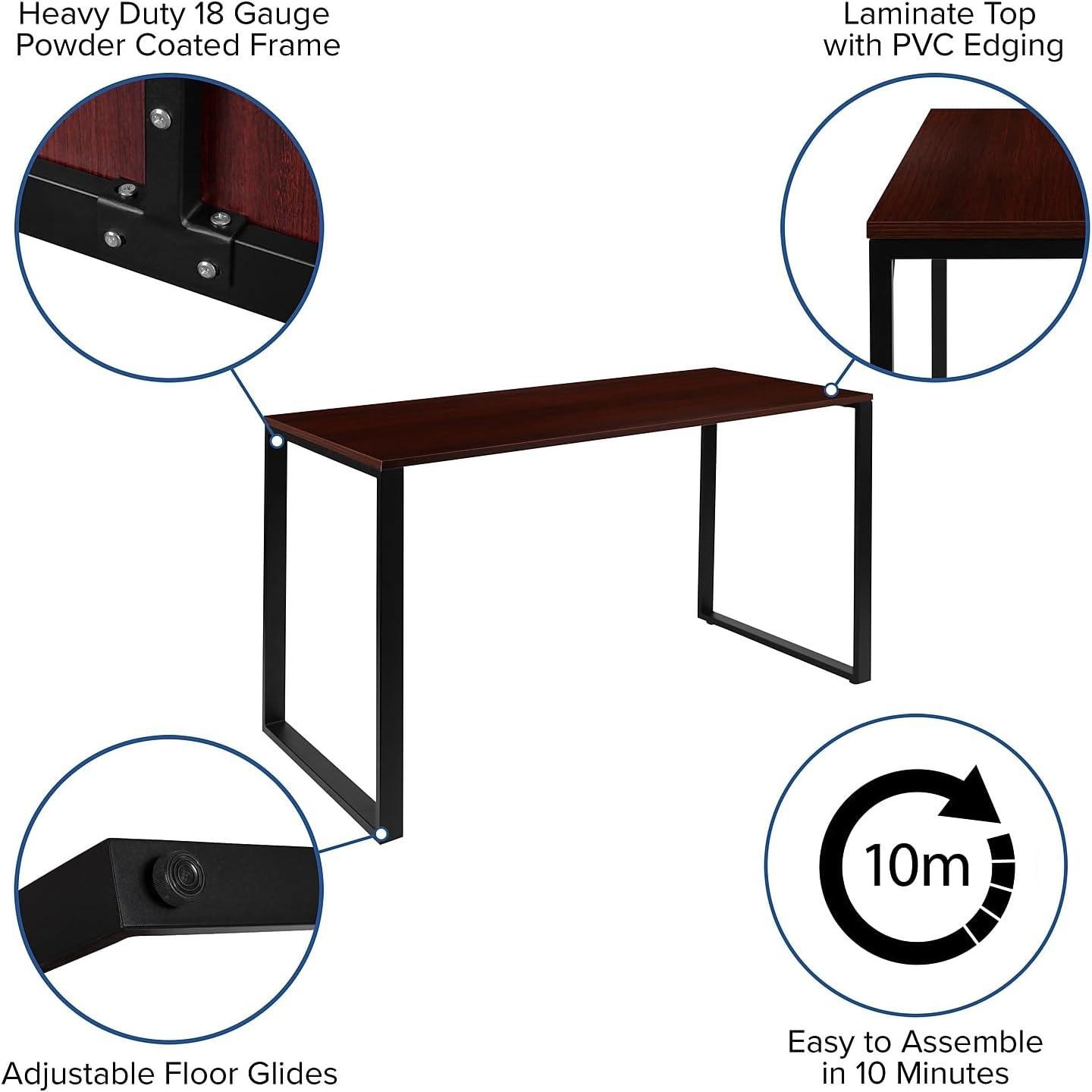 imageFlash Furniture Clifton Modern Office Computer Desk with Top and Bottom Storage Shelves Small Computer Desk for Home Office 28quotW BlackMahogany