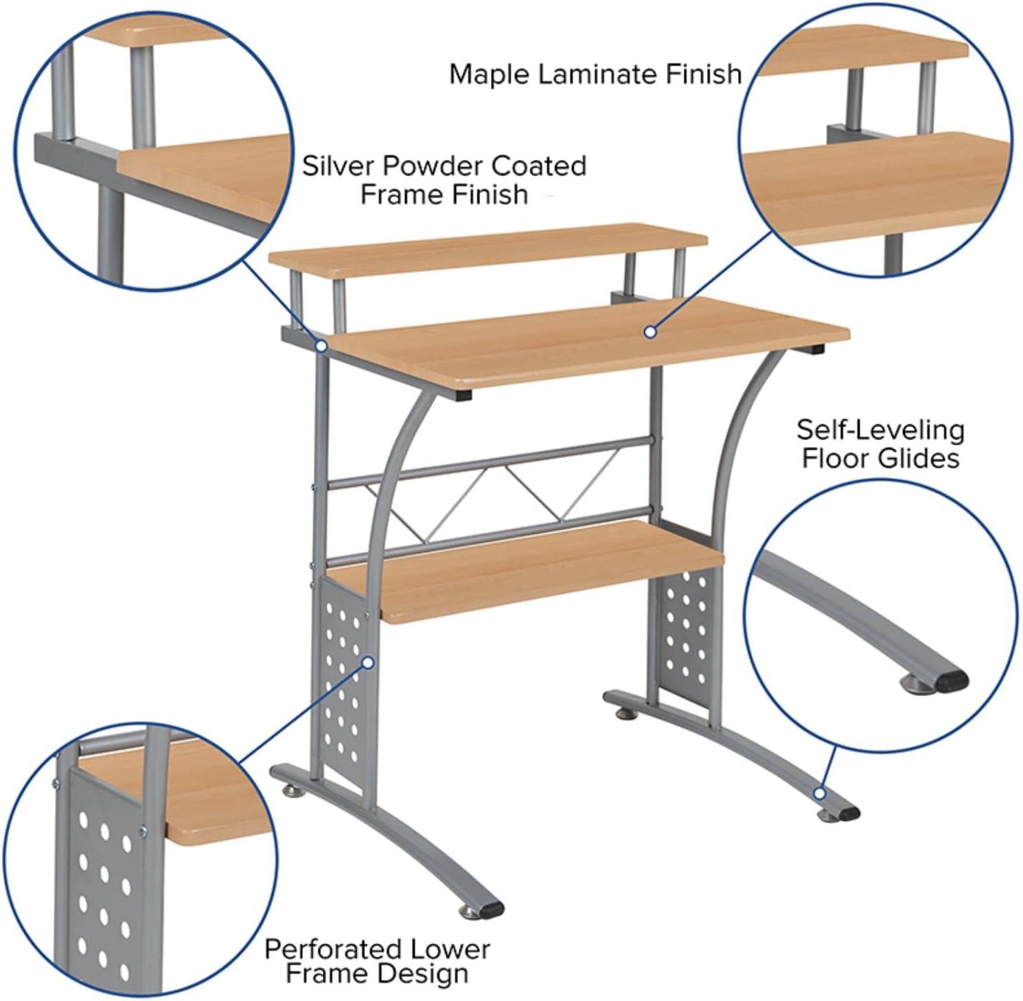 imageFlash Furniture Clifton Modern Office Computer Desk with Top and Bottom Storage Shelves Small Computer Desk for Home Office 28quotW BlackMaple