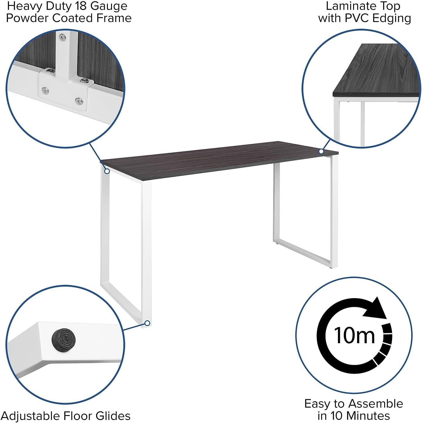 imageFlash Furniture Clifton Modern Office Computer Desk with Top and Bottom Storage Shelves Small Computer Desk for Home Office 28quotW BlackRustic Gray