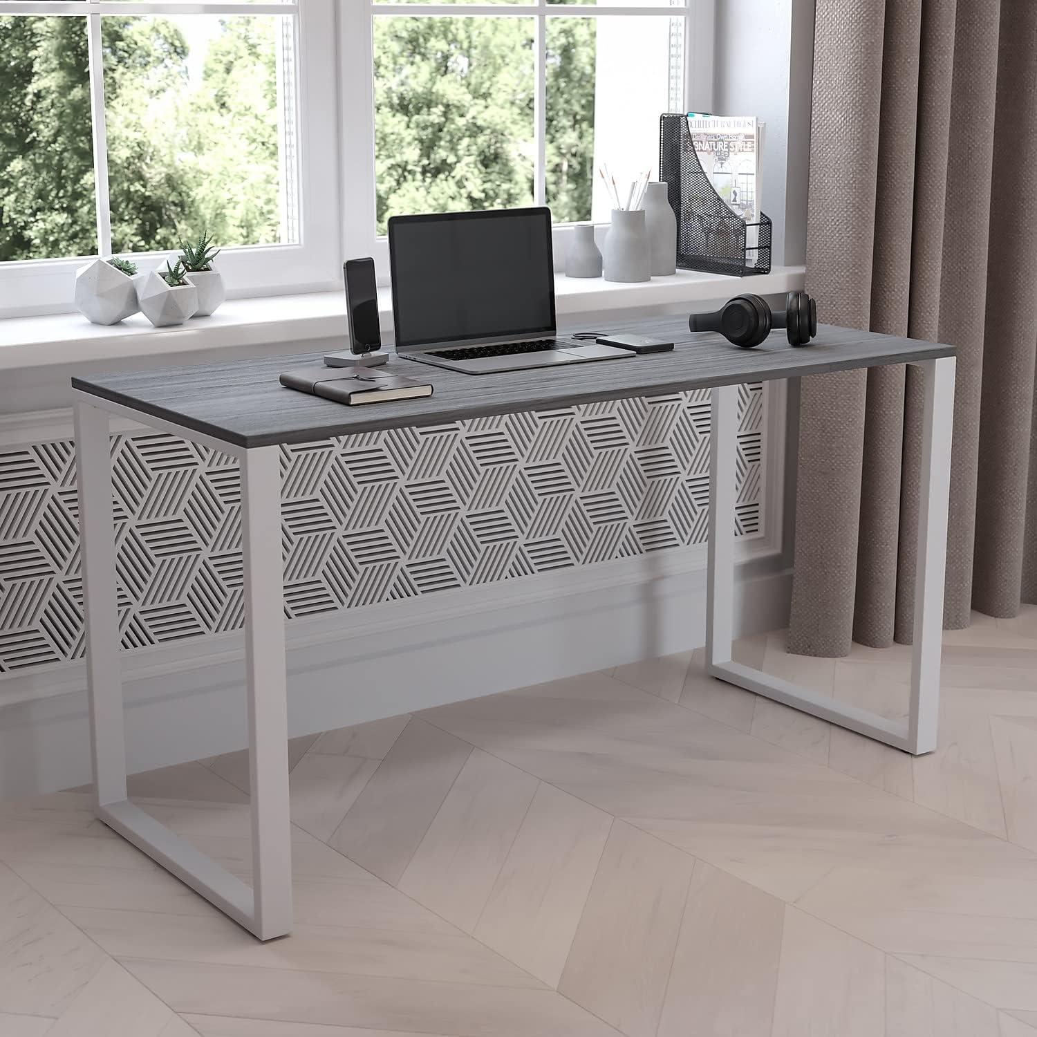 imageFlash Furniture Clifton Modern Office Computer Desk with Top and Bottom Storage Shelves Small Computer Desk for Home Office 28quotW BlackRustic Gray