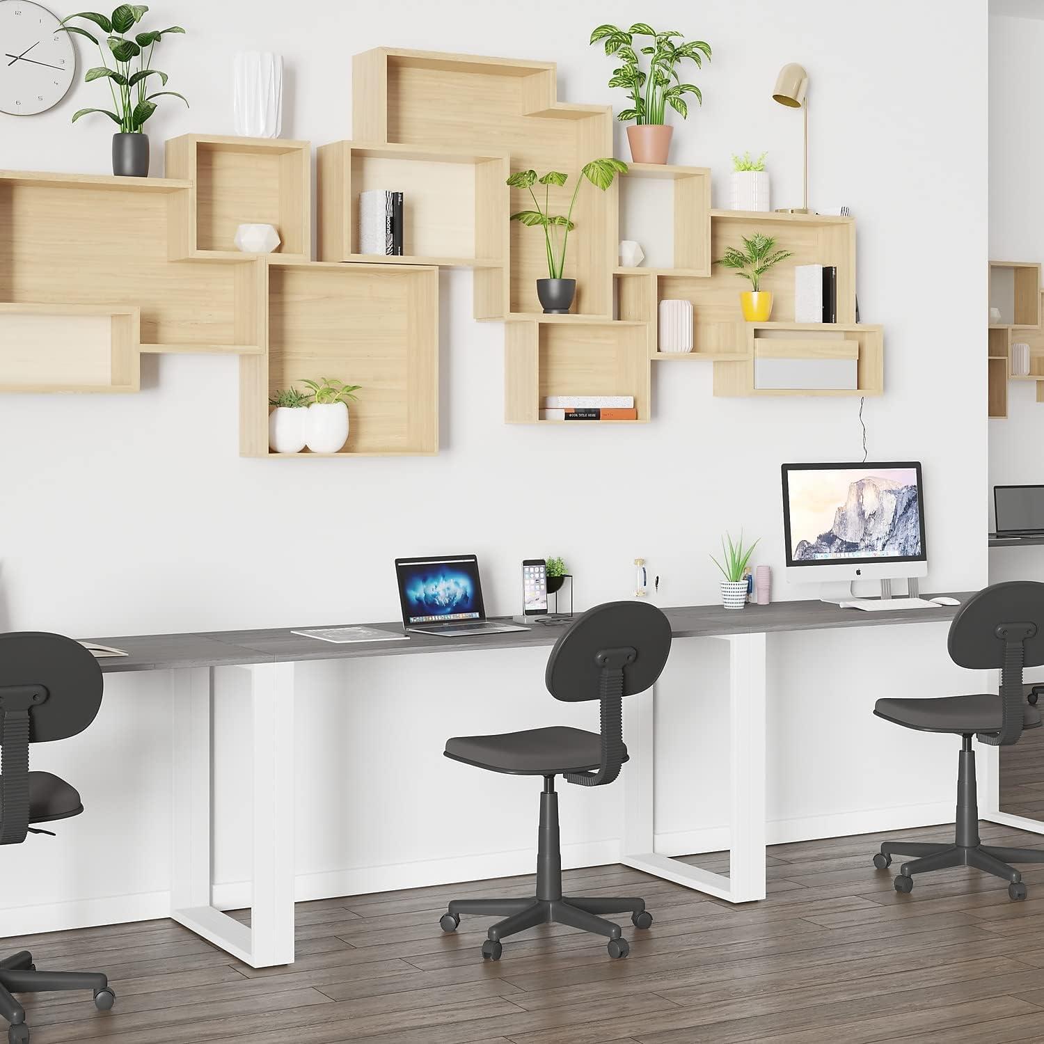 imageFlash Furniture Clifton Modern Office Computer Desk with Top and Bottom Storage Shelves Small Computer Desk for Home Office 28quotW BlackRustic Gray