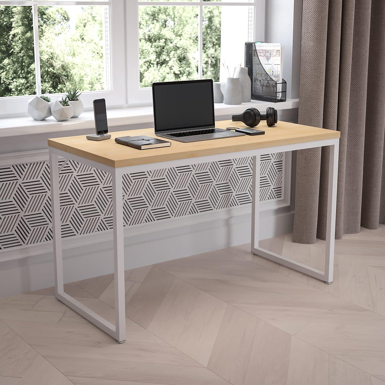 imageFlash Furniture Clifton Modern Office Computer Desk with Top and Bottom Storage Shelves Small Computer Desk for Home Office 28quotW BlackWhite