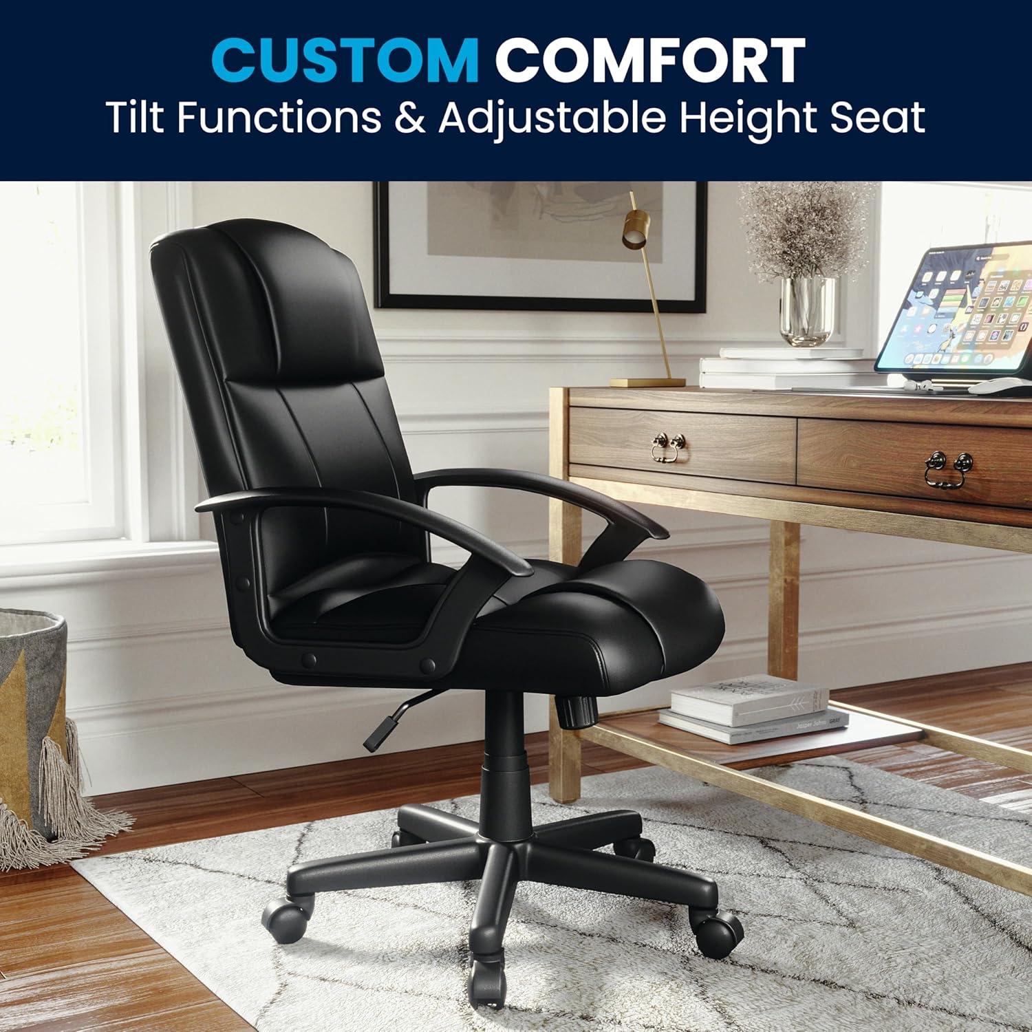 imageFlash Furniture Coffman Flash Fundamentals MidBack LeatherSoft Office and Gaming Chair Ergonomic Office Chair with Padded LeatherSoft Seat and Arms Black