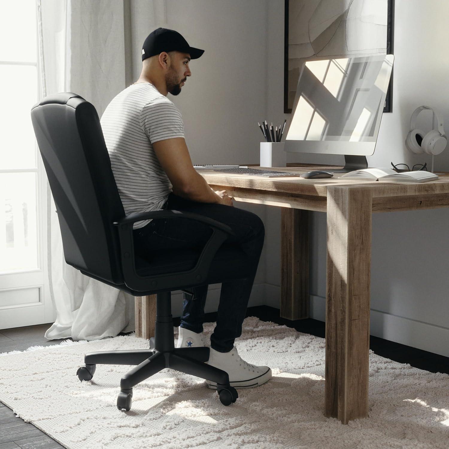 imageFlash Furniture Coffman Flash Fundamentals MidBack LeatherSoft Office and Gaming Chair Ergonomic Office Chair with Padded LeatherSoft Seat and Arms Black