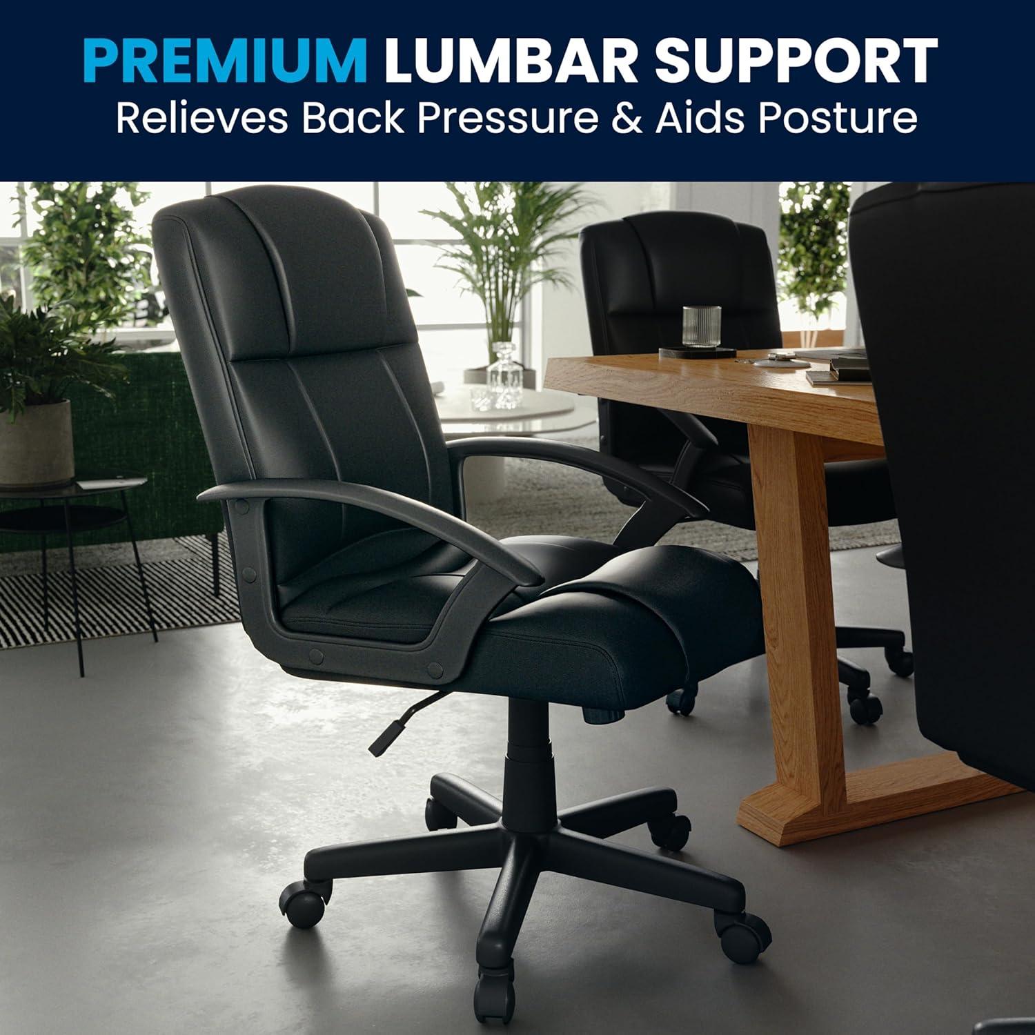 imageFlash Furniture Coffman Flash Fundamentals MidBack LeatherSoft Office and Gaming Chair Ergonomic Office Chair with Padded LeatherSoft Seat and Arms Black