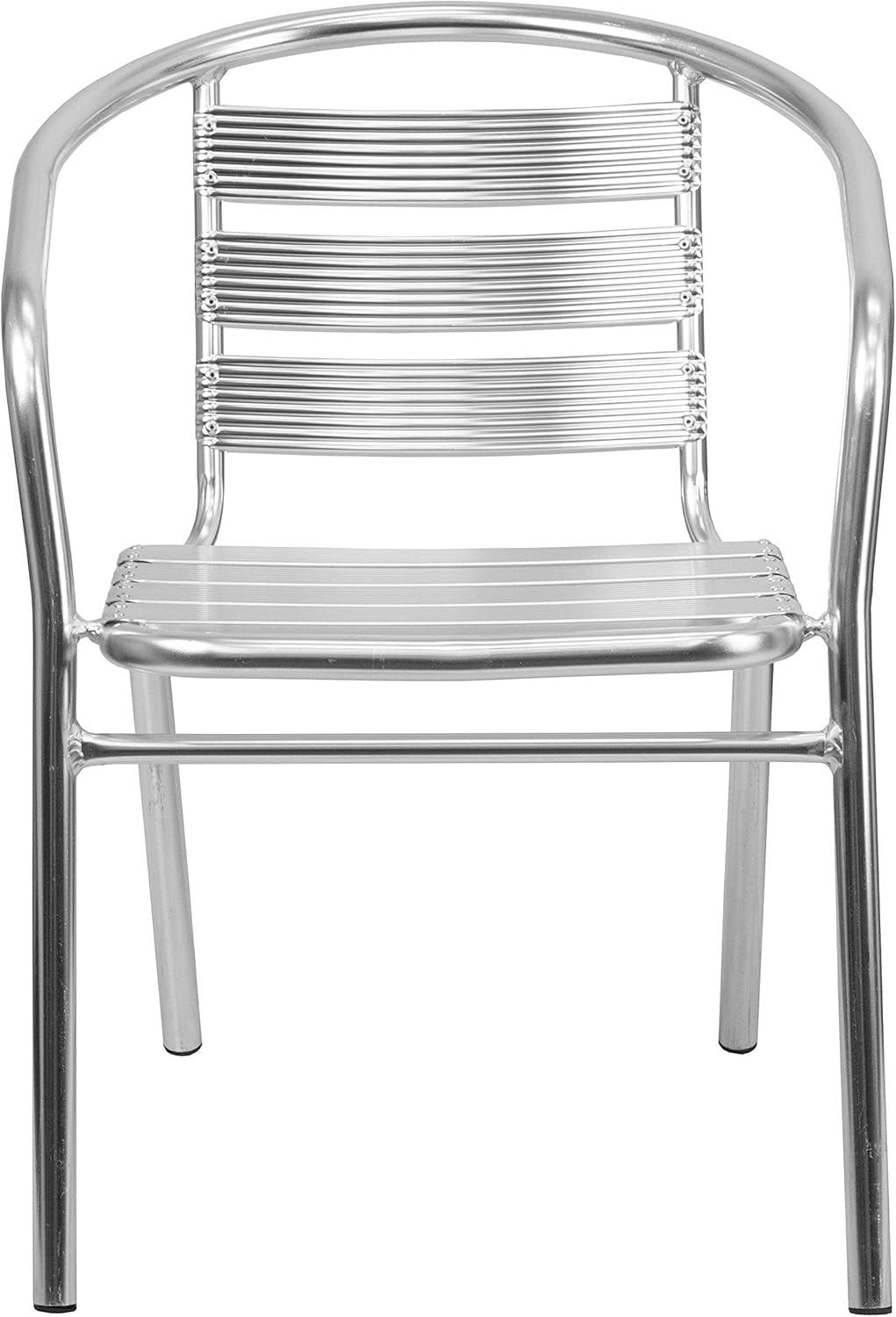 imageFlash Furniture Commercial Aluminum Slat Back Stacking Outdoor Restaurant Chairs Modern Stackable Patio Chairs for Restaurants Set of 4 SilverSet of 4
