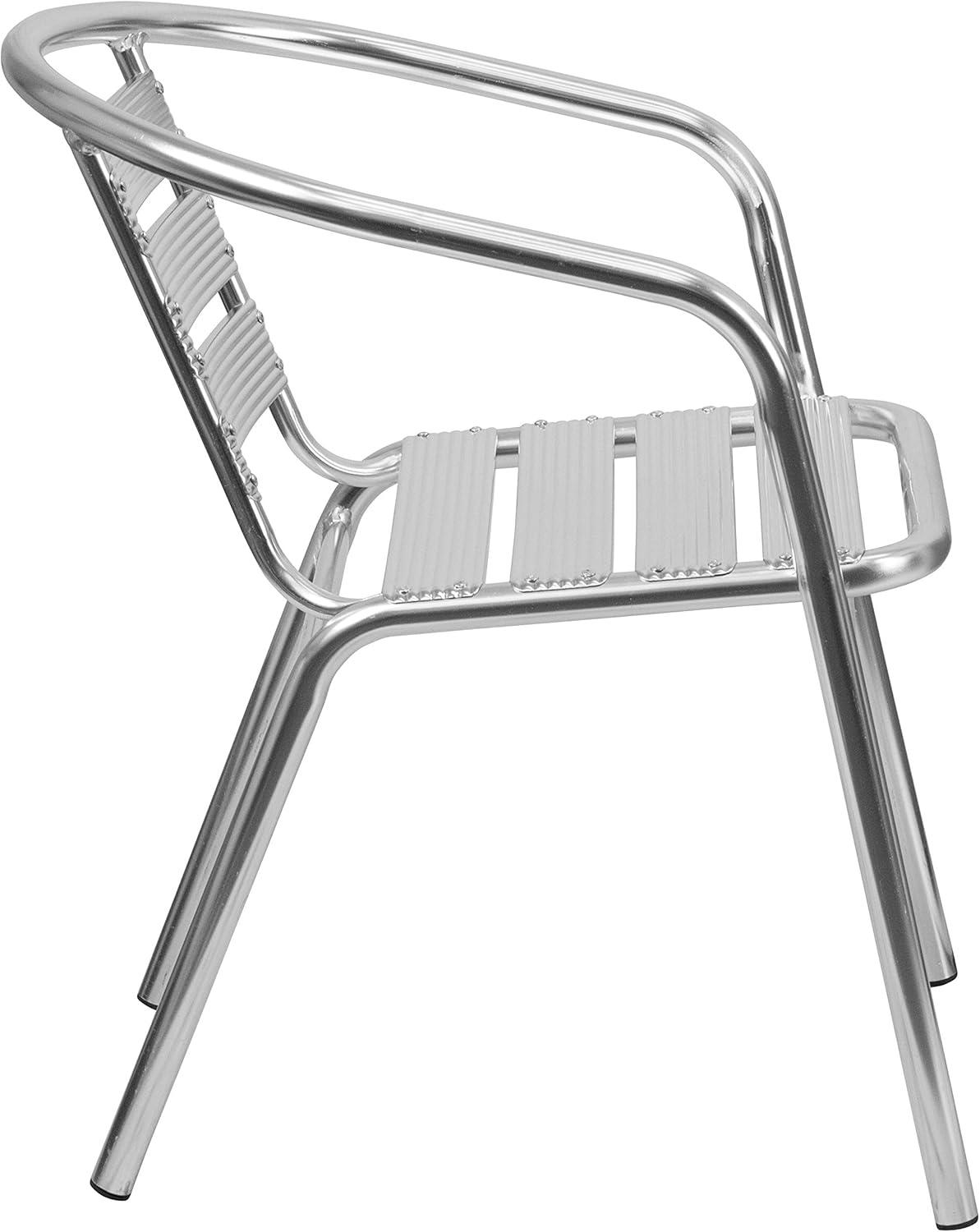 imageFlash Furniture Commercial Aluminum Slat Back Stacking Outdoor Restaurant Chairs Modern Stackable Patio Chairs for Restaurants Set of 4 SilverSet of 4
