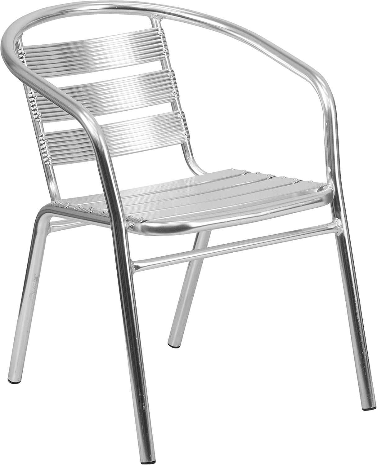 imageFlash Furniture Commercial Aluminum Slat Back Stacking Outdoor Restaurant Chairs Modern Stackable Patio Chairs for Restaurants Set of 4 SilverSet of 4