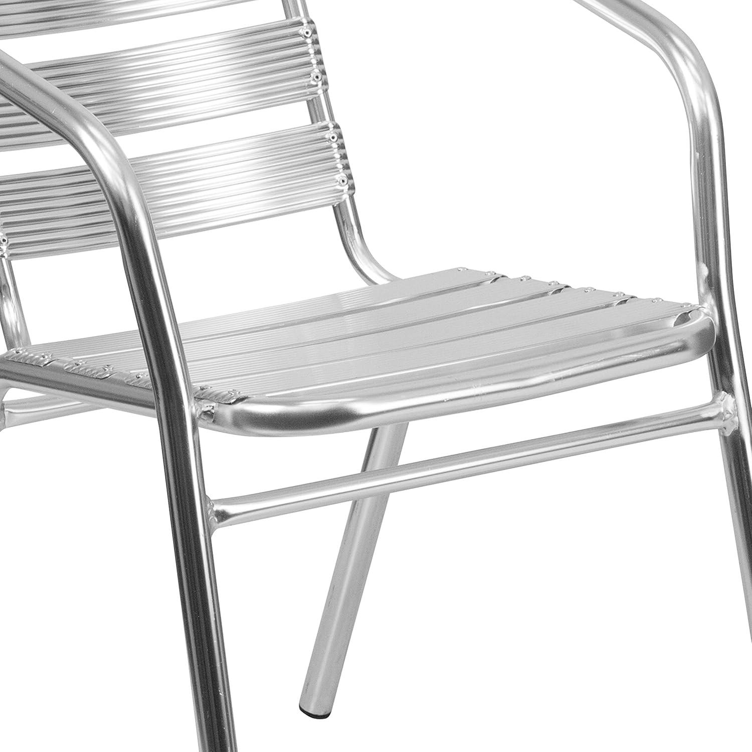 imageFlash Furniture Commercial Aluminum Slat Back Stacking Outdoor Restaurant Chairs Modern Stackable Patio Chairs for Restaurants Set of 4 SilverSet of 4