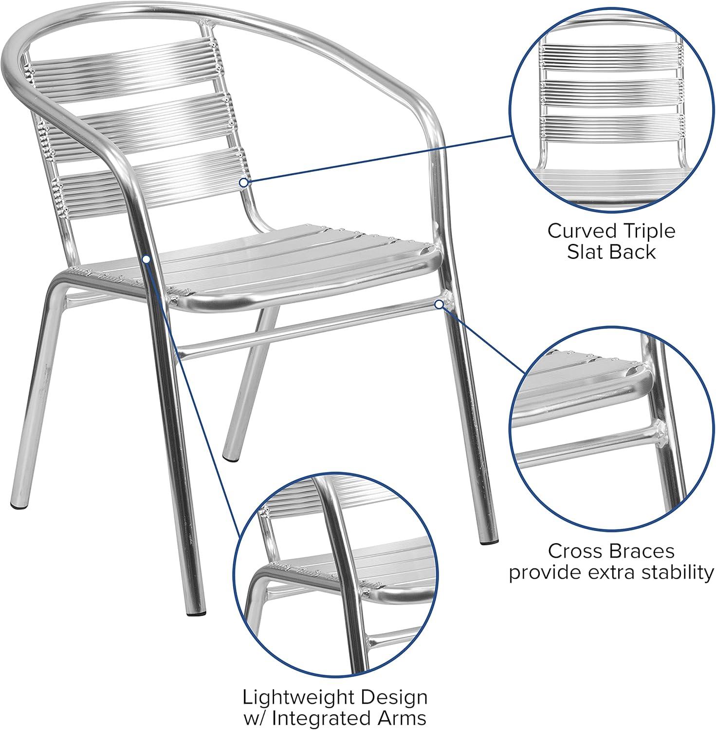 imageFlash Furniture Commercial Aluminum Slat Back Stacking Outdoor Restaurant Chairs Modern Stackable Patio Chairs for Restaurants Set of 4 SilverSet of 4