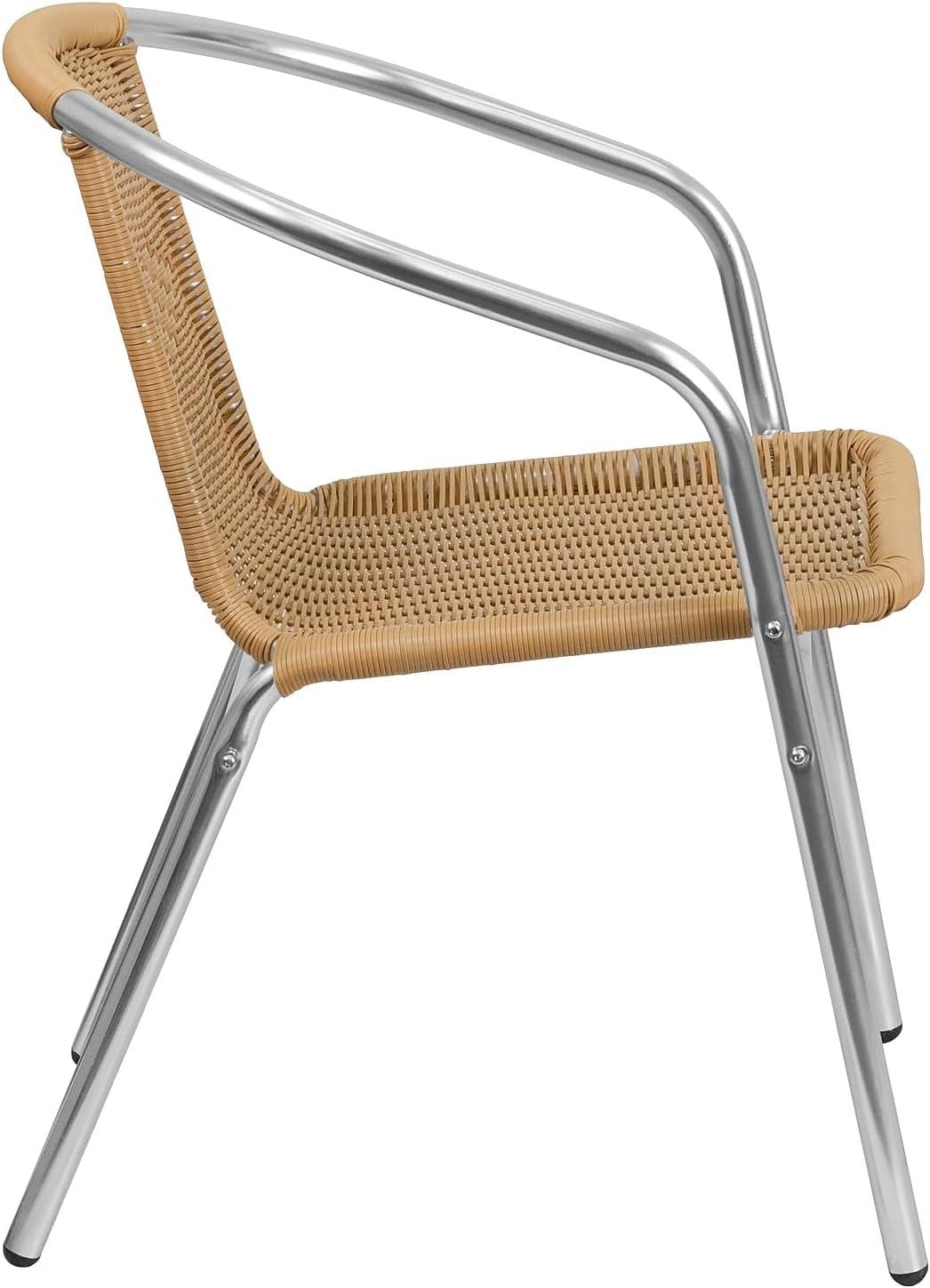 imageFlash Furniture Commercial Aluminum and Black Rattan IndoorOutdoor Restaurant Stack ChairAluminum and Beige