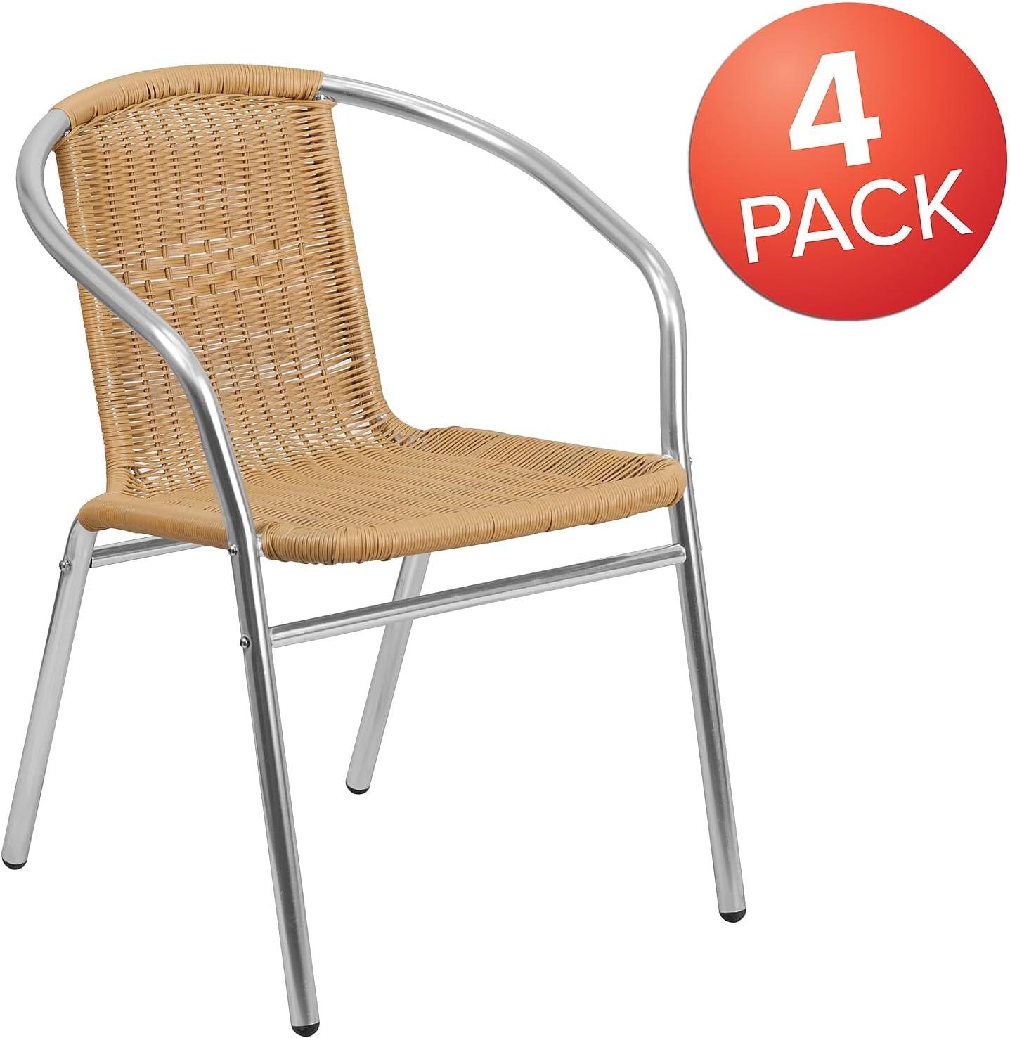 imageFlash Furniture Commercial Aluminum and Black Rattan IndoorOutdoor Restaurant Stack ChairAluminum and Beige