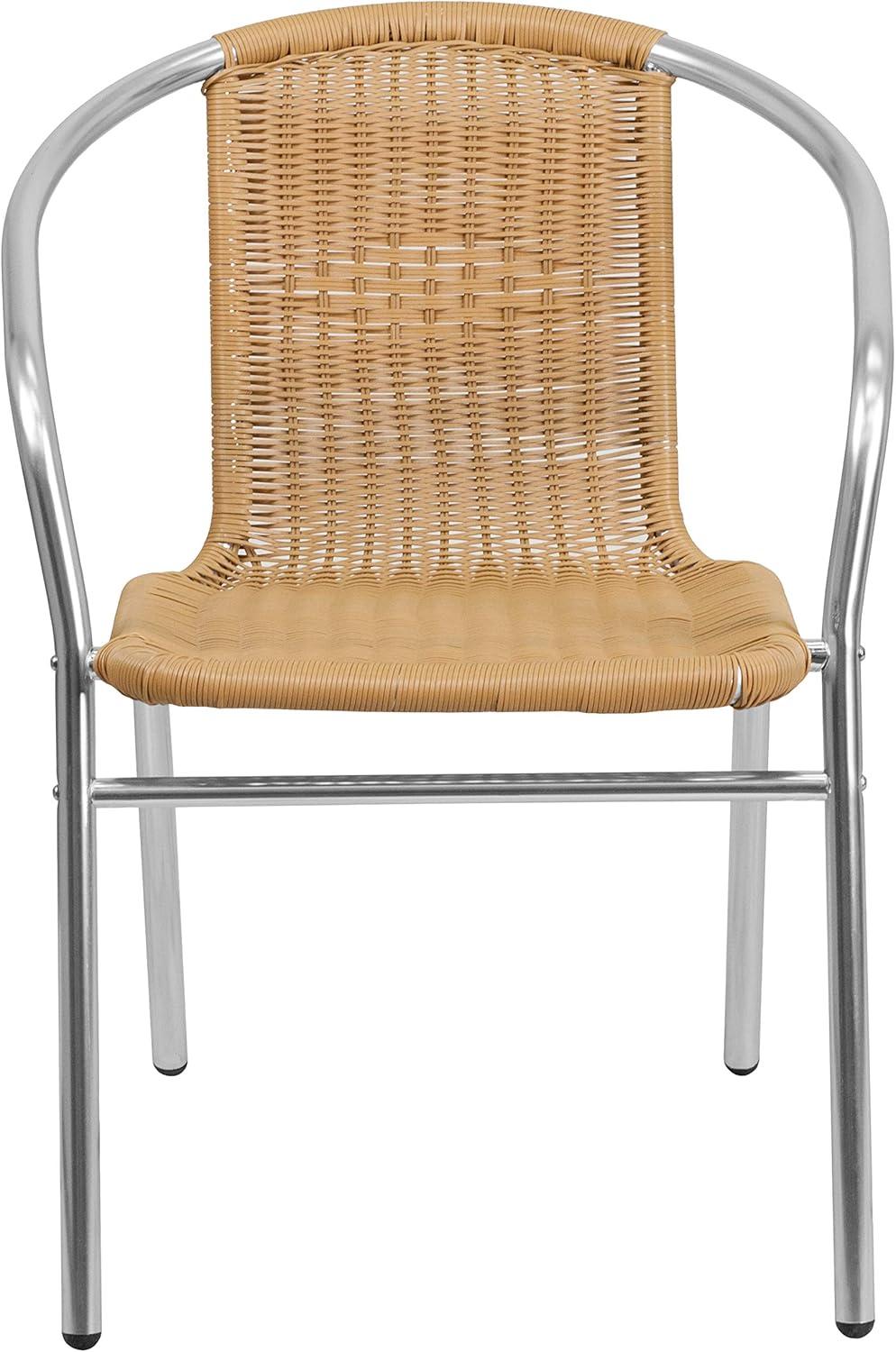 imageFlash Furniture Commercial Aluminum and Black Rattan IndoorOutdoor Restaurant Stack ChairAluminum and Beige