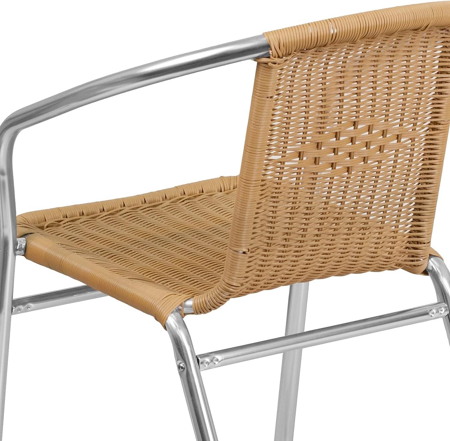 imageFlash Furniture Commercial Aluminum and Black Rattan IndoorOutdoor Restaurant Stack ChairAluminum and Beige