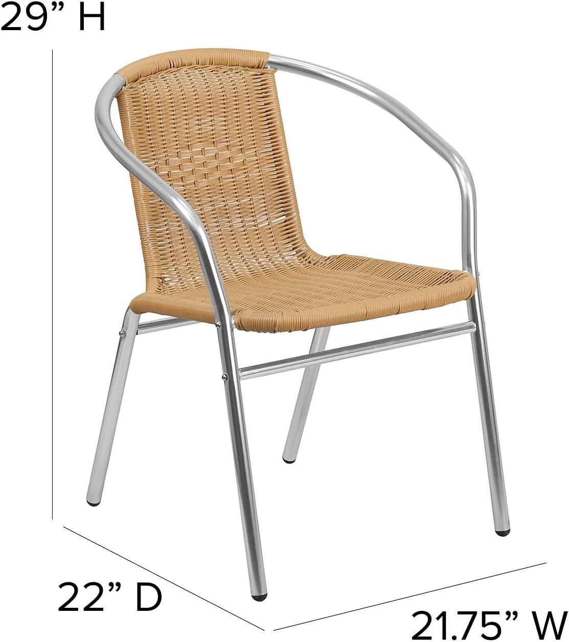 imageFlash Furniture Commercial Aluminum and Black Rattan IndoorOutdoor Restaurant Stack ChairAluminum and Beige