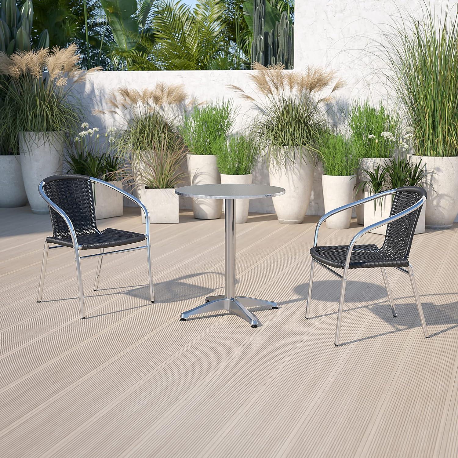 imageFlash Furniture Commercial Aluminum and Black Rattan IndoorOutdoor Restaurant Stack ChairAluminum and Black