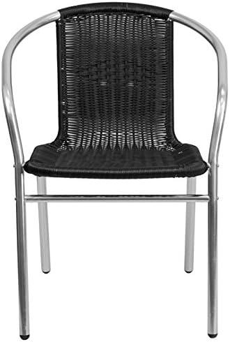 imageFlash Furniture Commercial Aluminum and Black Rattan IndoorOutdoor Restaurant Stack ChairAluminum and Black