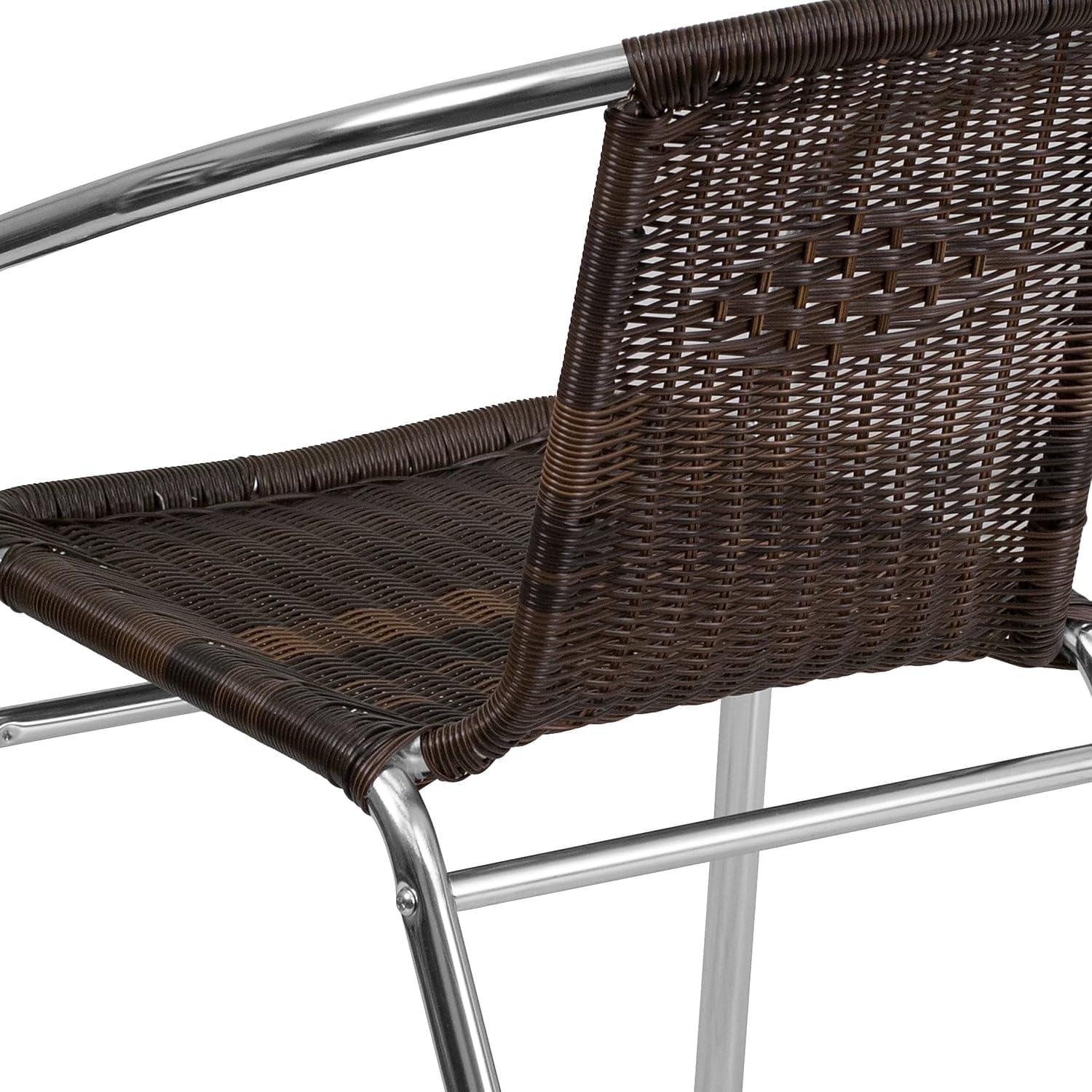 imageFlash Furniture Commercial Aluminum and Black Rattan IndoorOutdoor Restaurant Stack ChairAluminum and Dark Brown