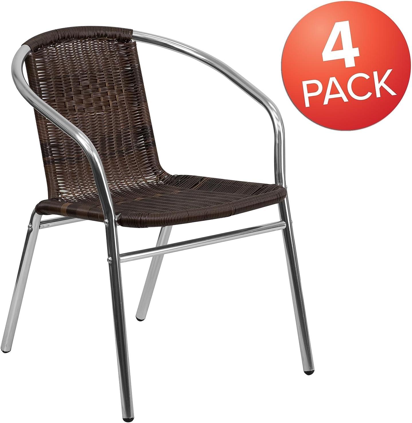 imageFlash Furniture Commercial Aluminum and Black Rattan IndoorOutdoor Restaurant Stack ChairAluminum and Dark Brown