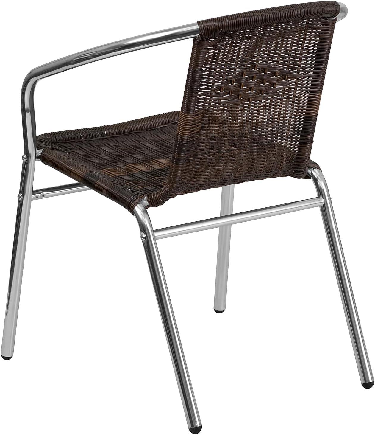 imageFlash Furniture Commercial Aluminum and Black Rattan IndoorOutdoor Restaurant Stack ChairAluminum and Dark Brown