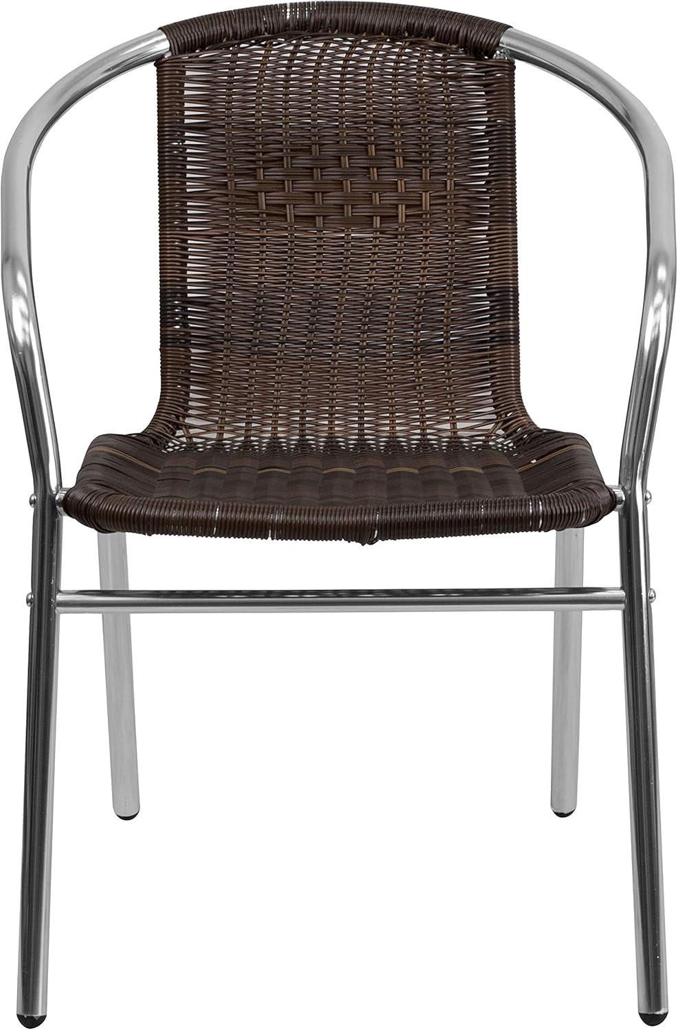 imageFlash Furniture Commercial Aluminum and Black Rattan IndoorOutdoor Restaurant Stack ChairAluminum and Dark Brown