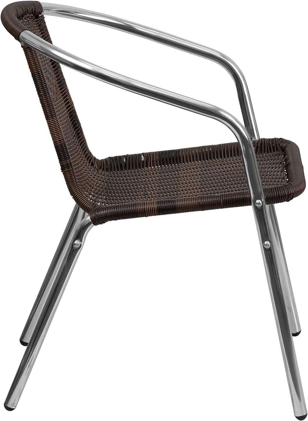 imageFlash Furniture Commercial Aluminum and Black Rattan IndoorOutdoor Restaurant Stack ChairAluminum and Dark Brown