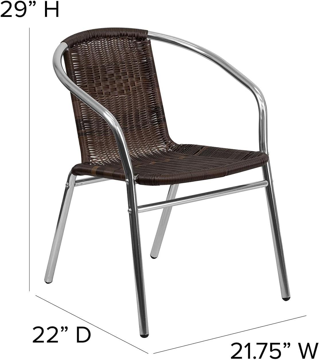 imageFlash Furniture Commercial Aluminum and Black Rattan IndoorOutdoor Restaurant Stack ChairAluminum and Dark Brown