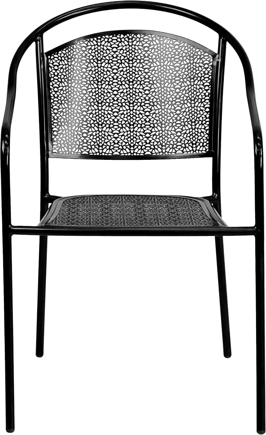 imageFlash Furniture Commercial Grade Black IndoorOutdoor Steel Patio Arm Chair with Round BackBlack