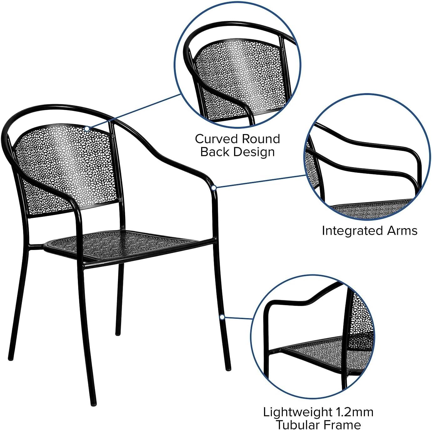 imageFlash Furniture Commercial Grade Black IndoorOutdoor Steel Patio Arm Chair with Round BackBlack