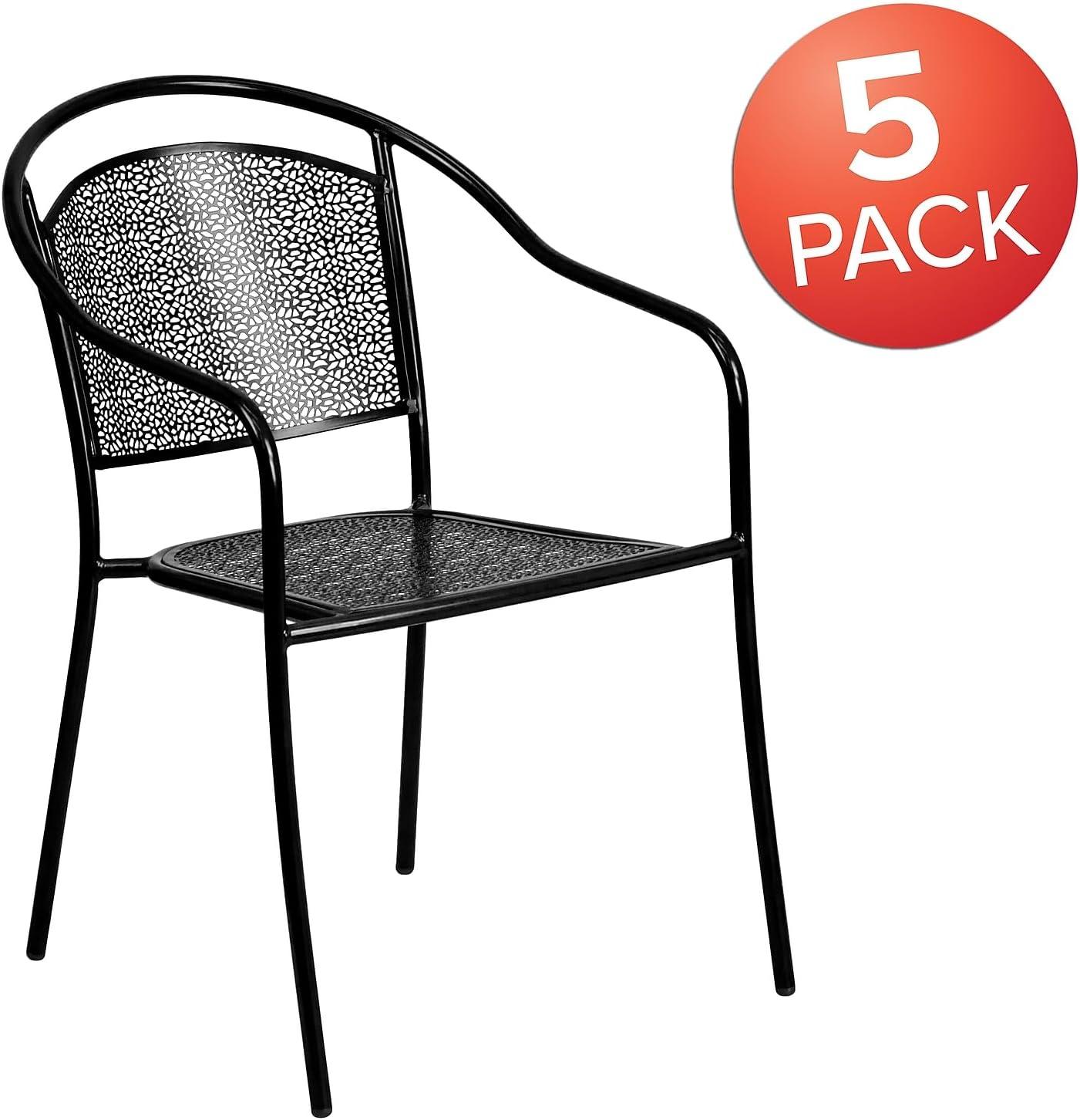 imageFlash Furniture Commercial Grade Black IndoorOutdoor Steel Patio Arm Chair with Round BackBlack
