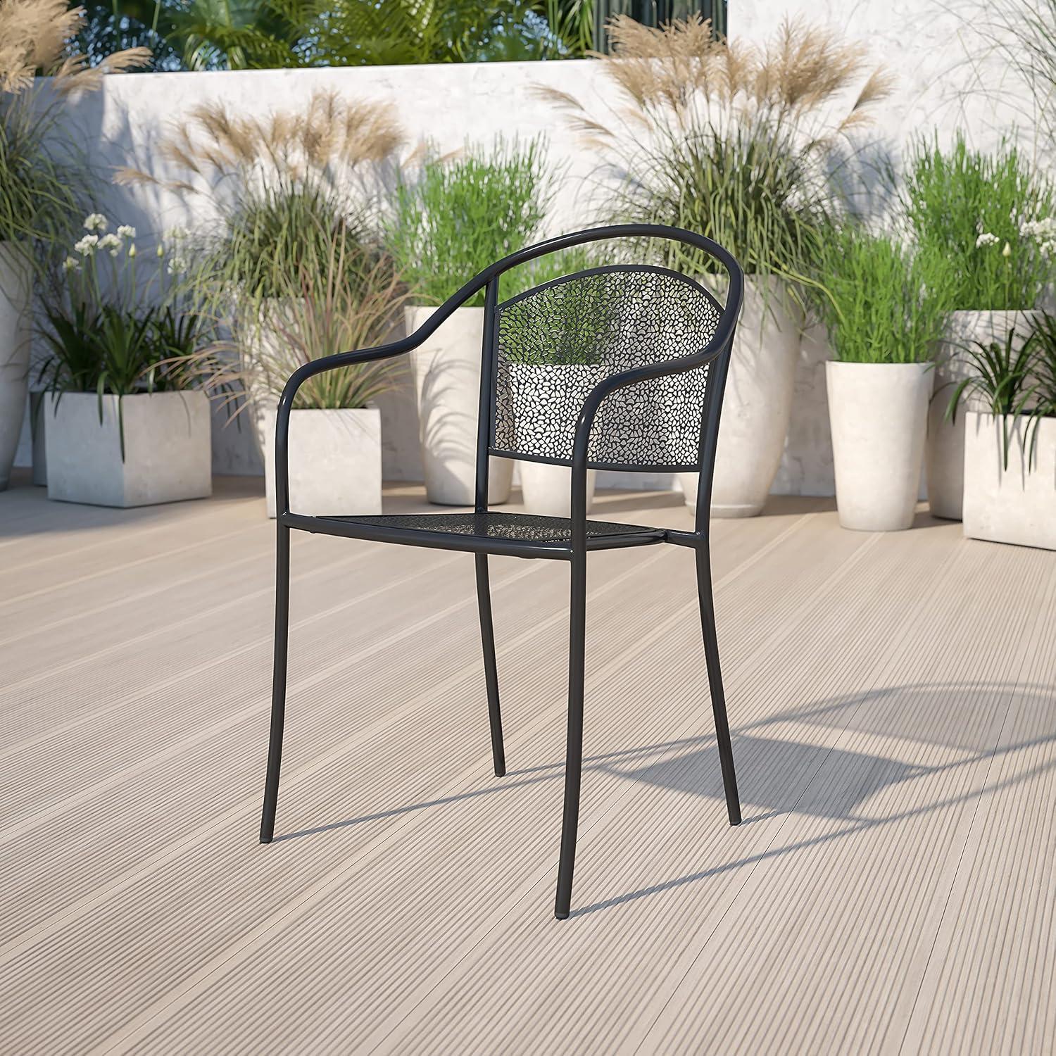 imageFlash Furniture Commercial Grade Black IndoorOutdoor Steel Patio Arm Chair with Round BackBlack